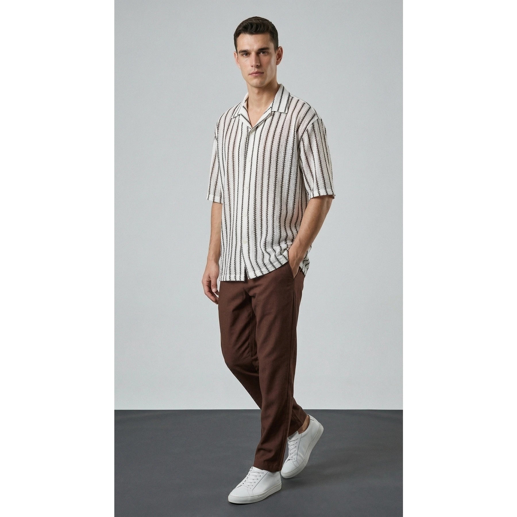 White Artisan Crochet Cuban Shirt | Montivo Pakistan