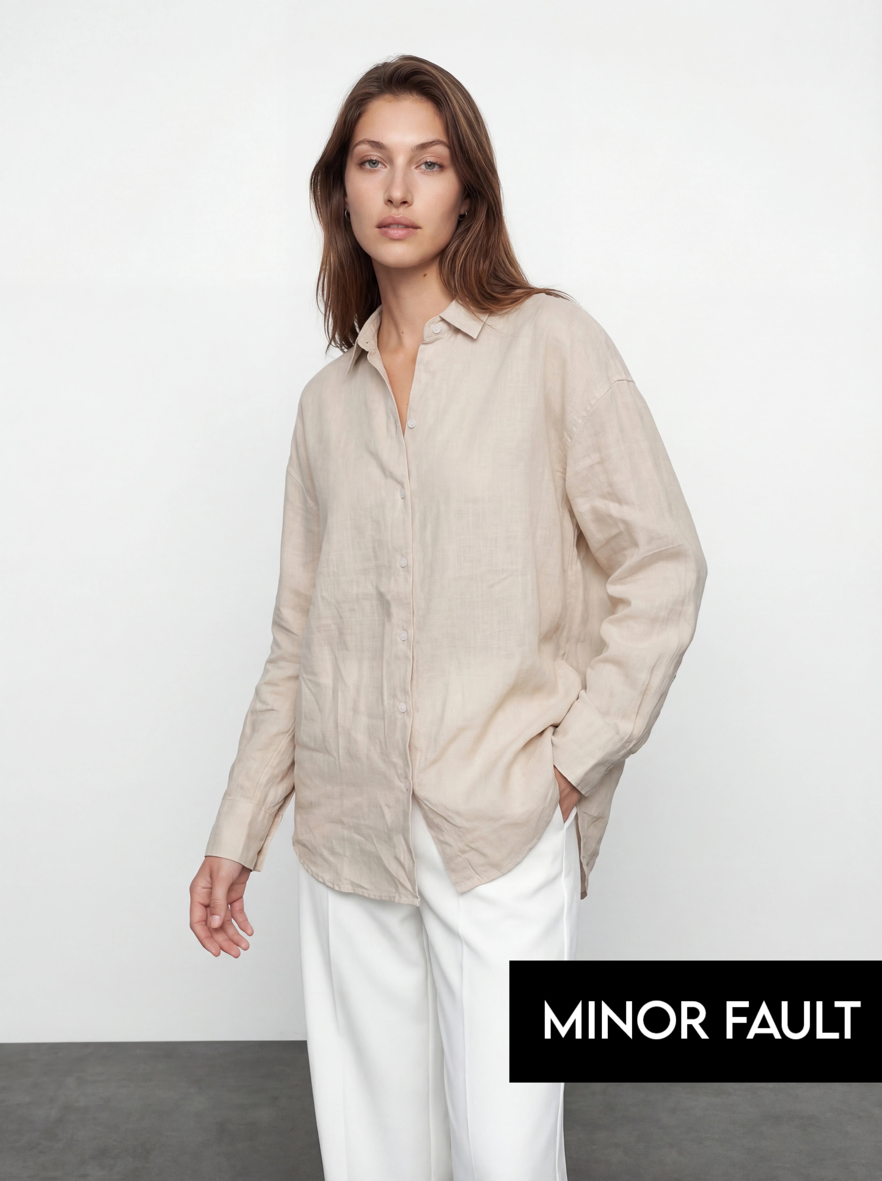 (Minor Fault) Beige Irish Linen Overized Shirt | Montivo Pakistan