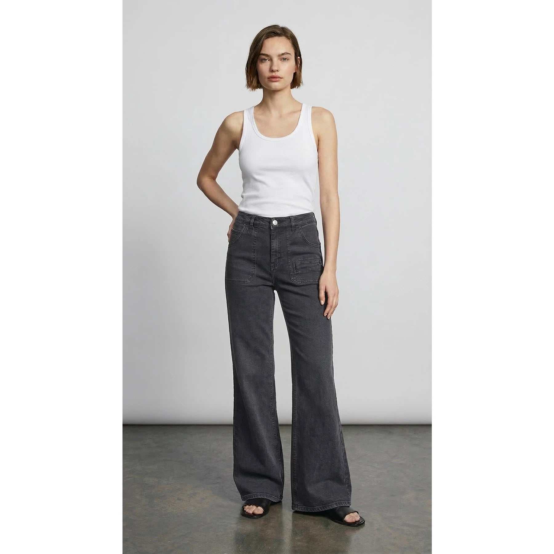 Charcoal Loose Flare Jeans | Montivo Pakistan