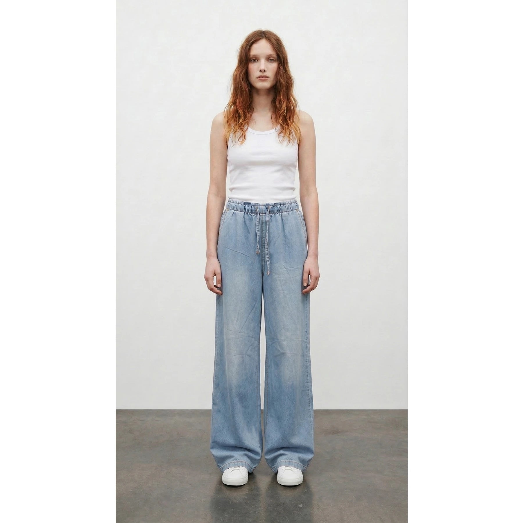 Light Blue Wide Leg Denim Trousers | Montivo Pakistan