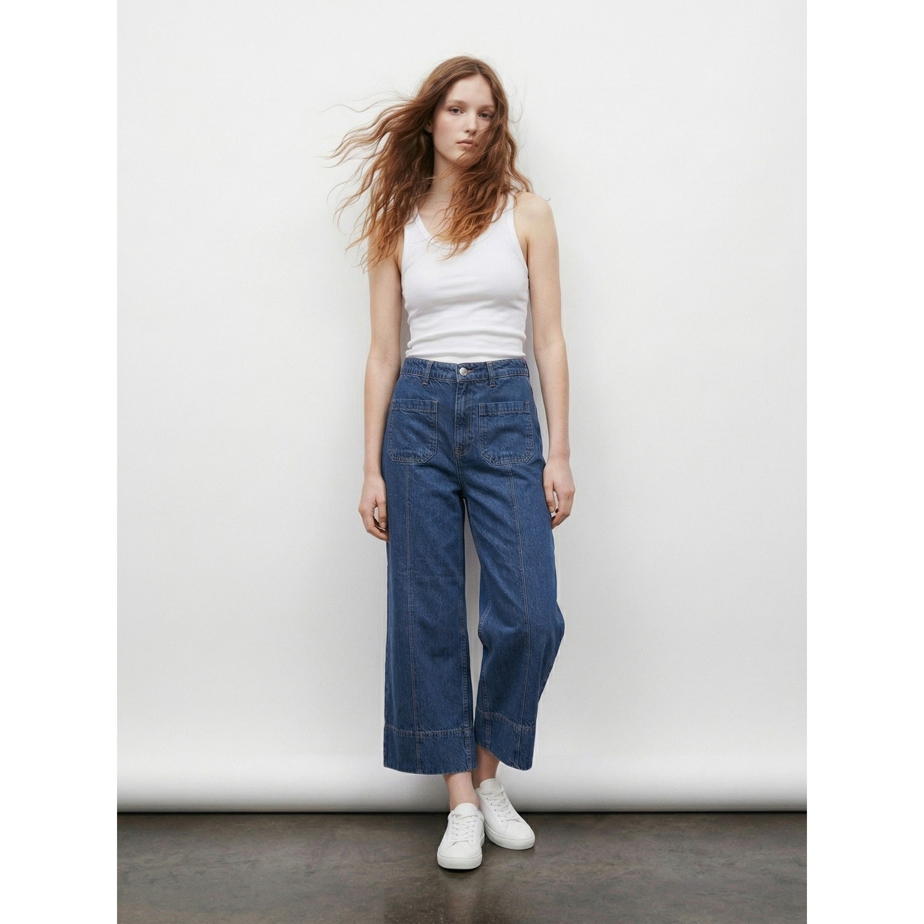 Dark Blue Wide Leg Culottes Jeans | Montivo Pakistan