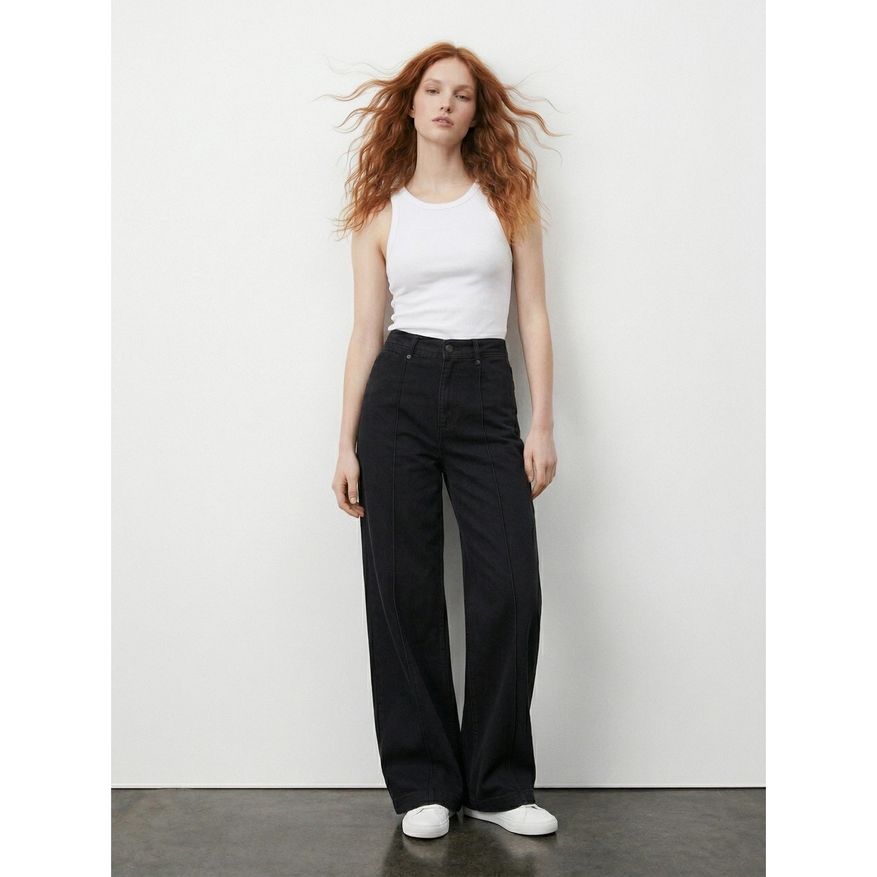 Black Wide Leg Front Seam Jeans | Montivo Pakistan