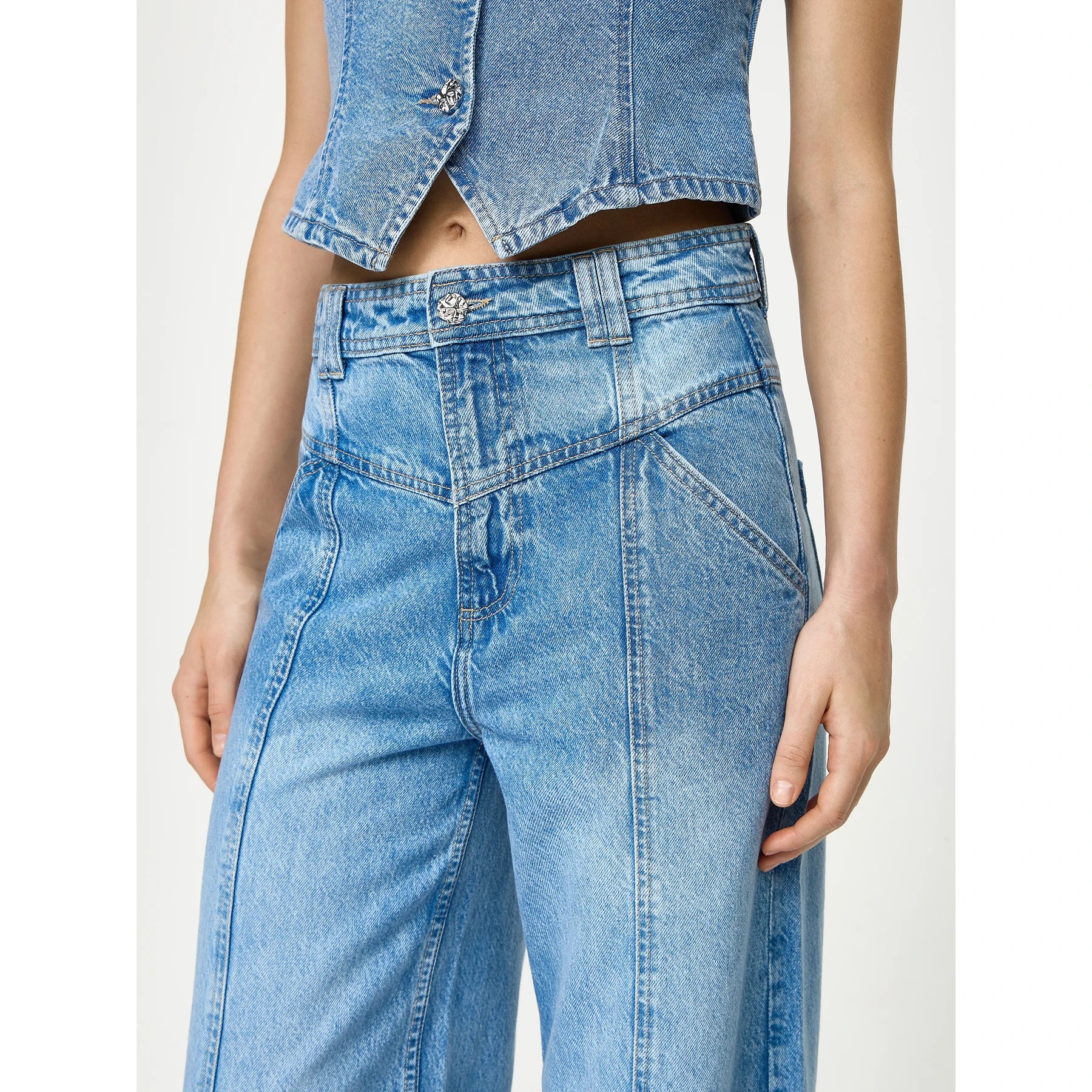 Light Blue Front Seam Wide Leg Jeans | Montivo Pakistan