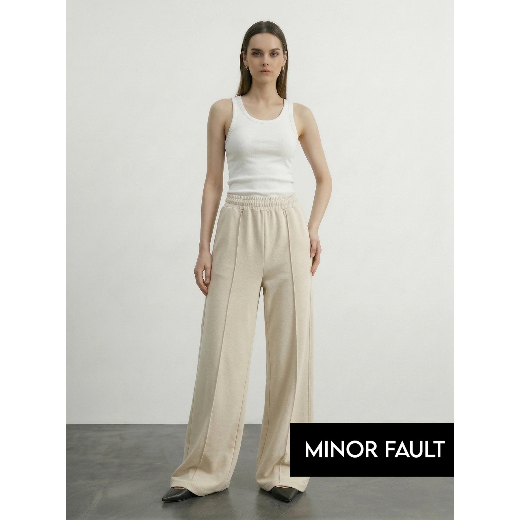 (Minor Fault) Beige Front Seam Wide Leg Trousers | Montivo Pakistan