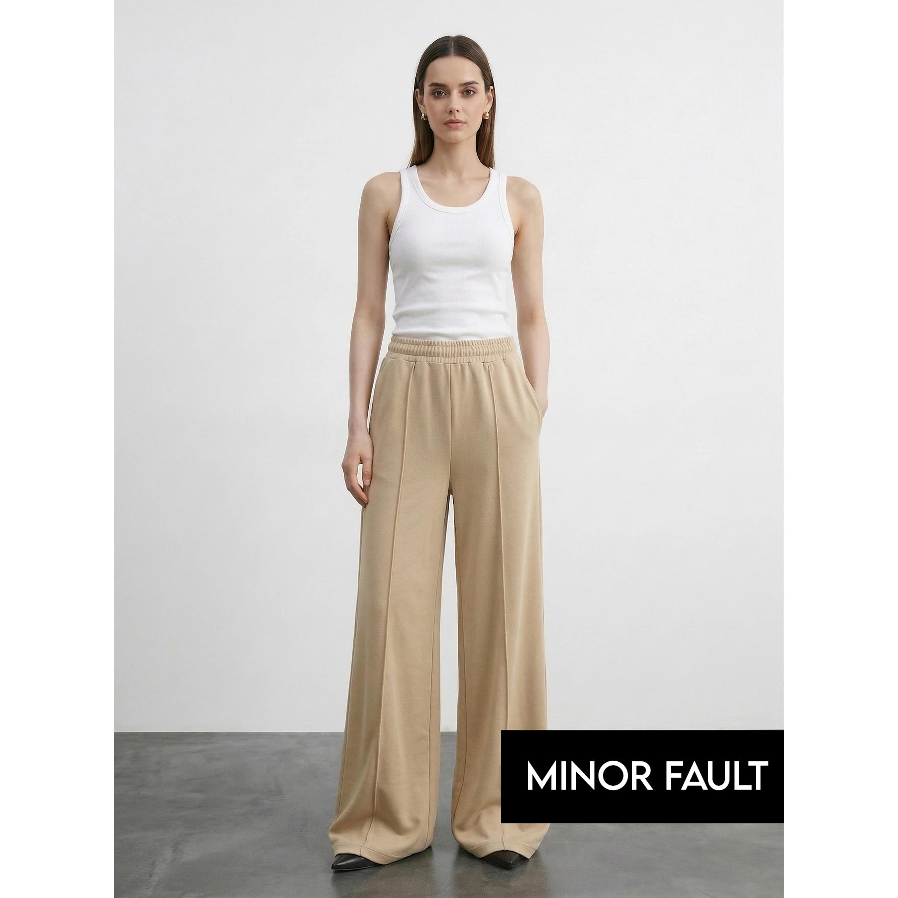 (Minor Fault) Wheat Front Seam Wide Leg Trousers | Montivo Pakistan