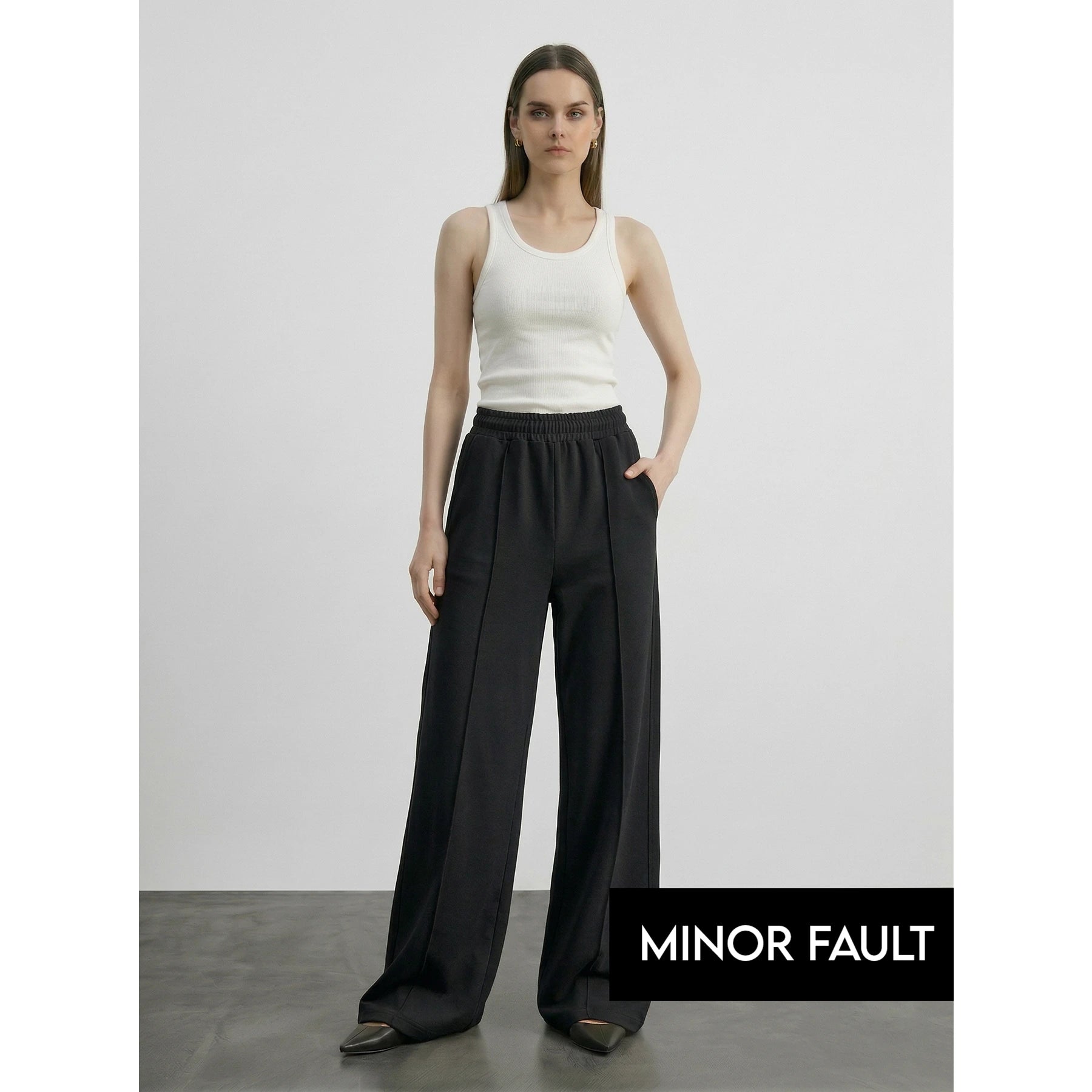 (Minor Fault) Black Front Seam Wide Leg Trousers | Montivo Pakistan