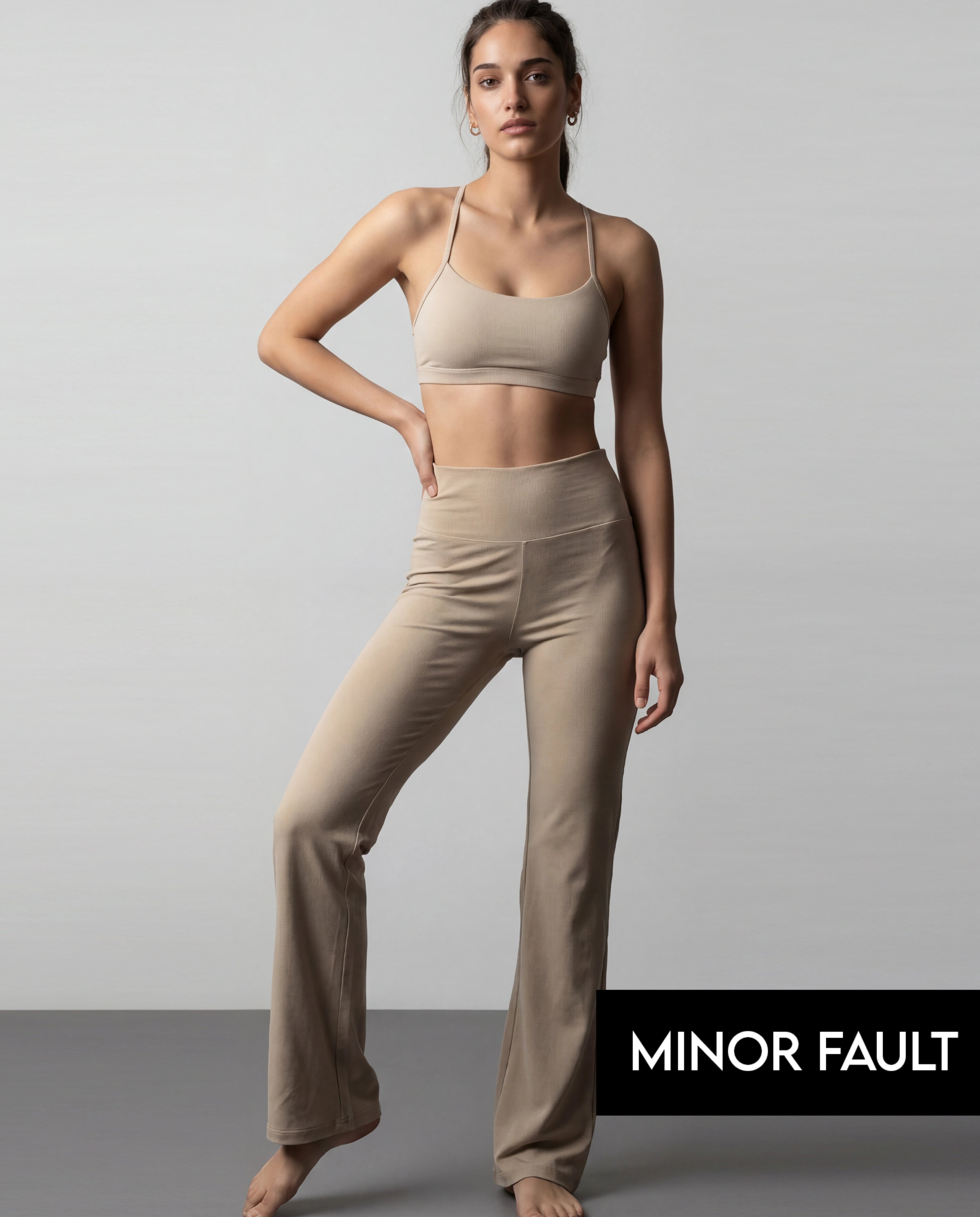 (Minor Fault) Beige Flared Yoga Pants | Montivo Pakistan