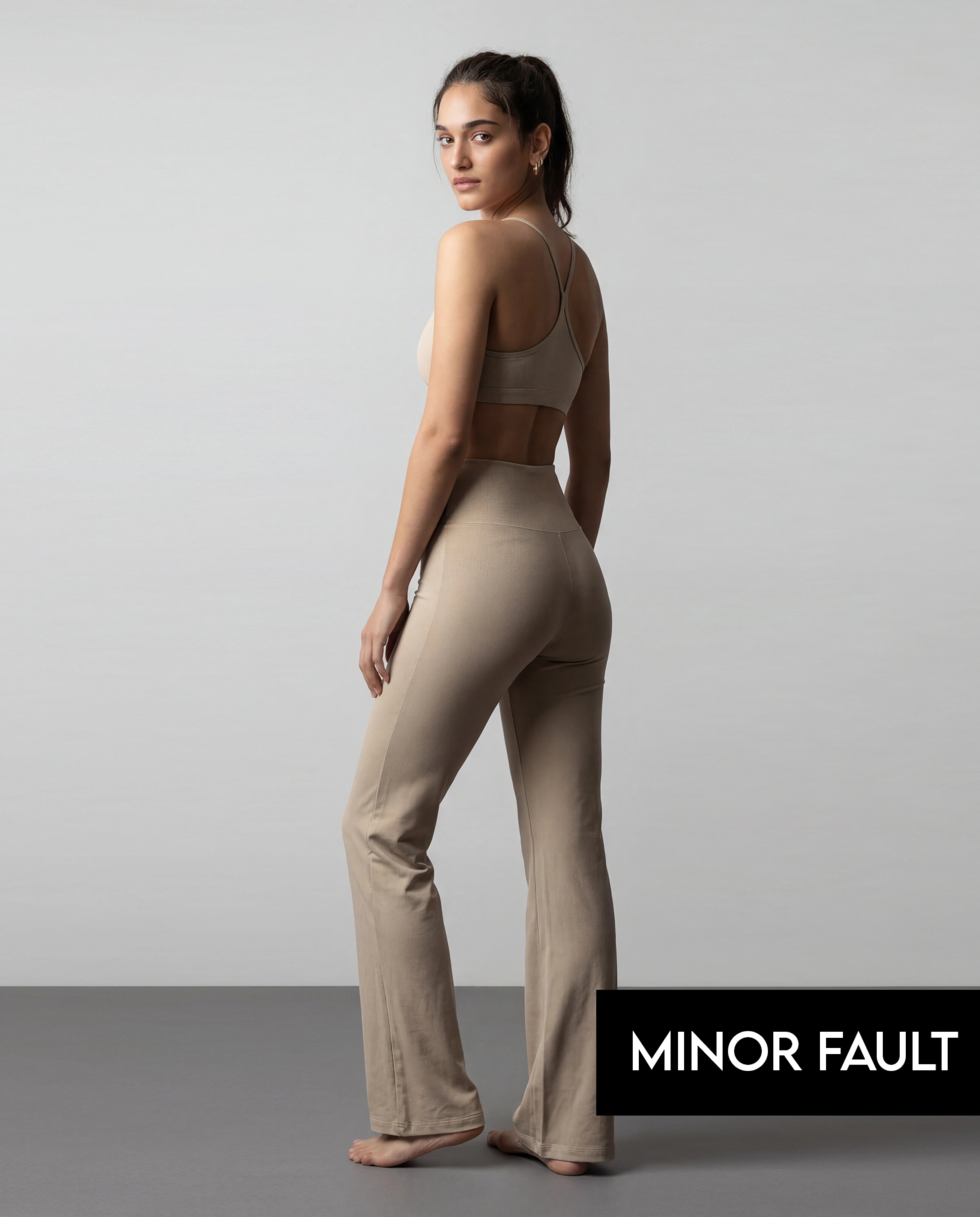 (Minor Fault) Beige Flared Yoga Pants | Montivo Pakistan