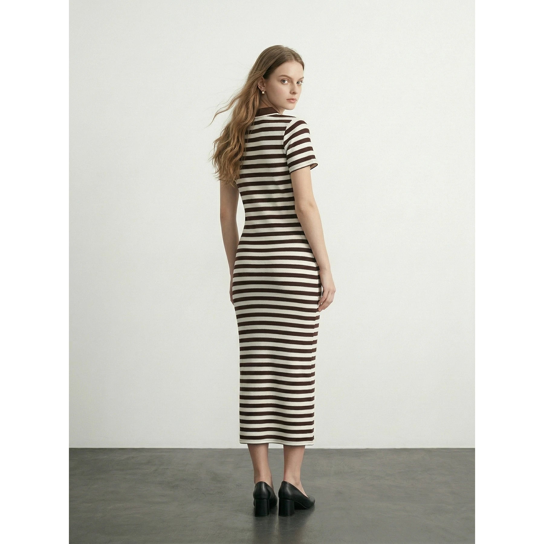 Brown Stripes Polo Bodycon Dress | Montivo Pakistan