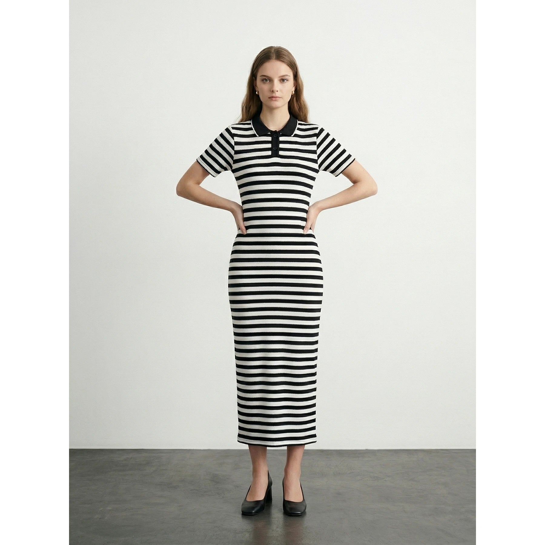 Black Stripes Polo Bodycon Dress | Montivo Pakistan