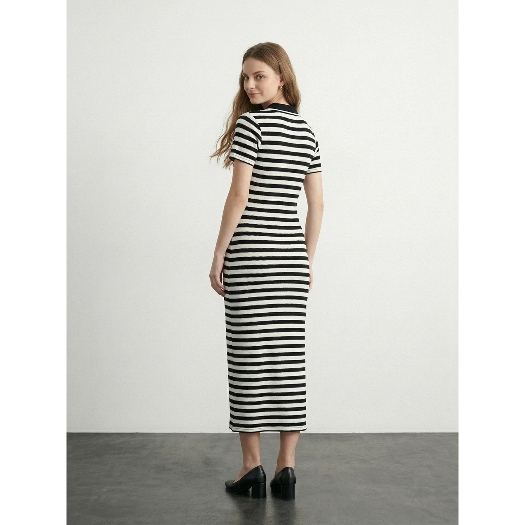 Black Stripes Polo Bodycon Dress | Montivo Pakistan