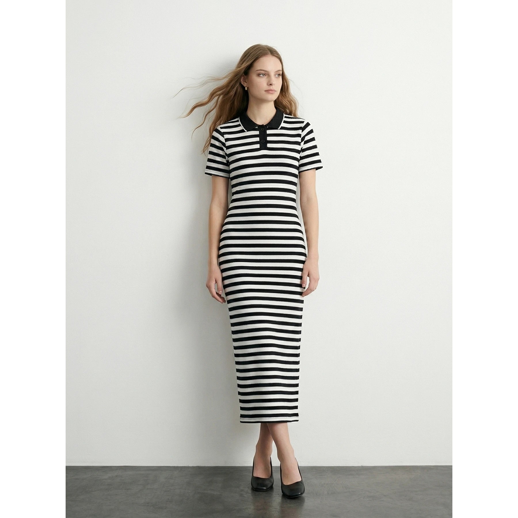 Black Stripes Polo Bodycon Dress | Montivo Pakistan