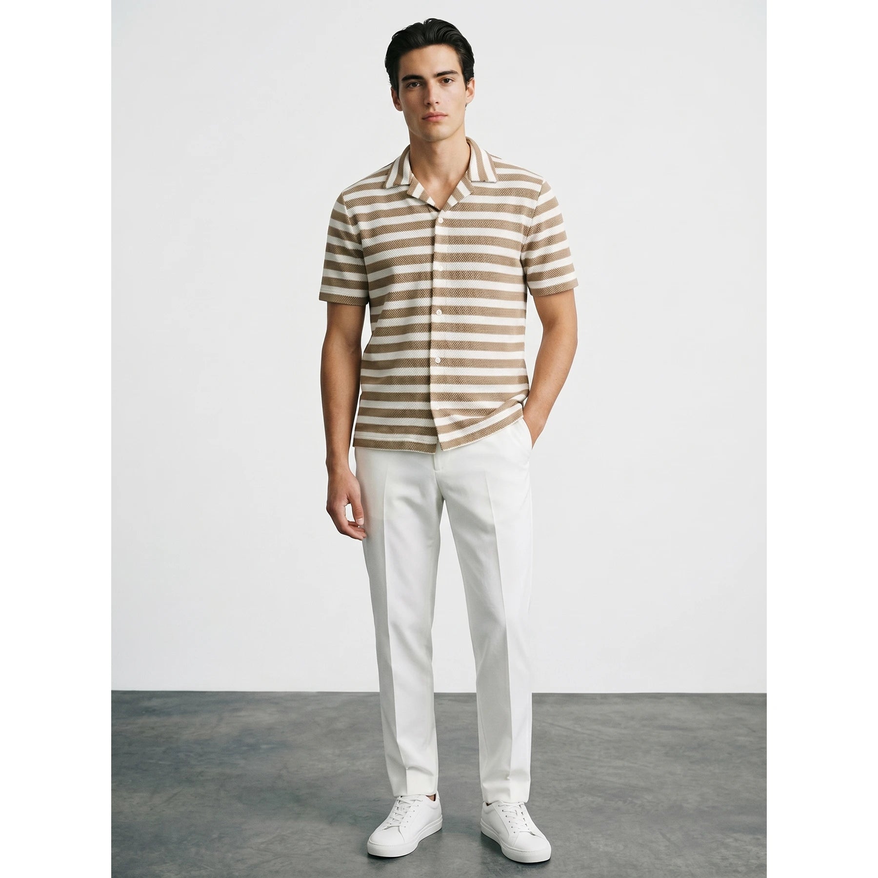 Beige Stripes Cuban Shirt | Montivo Pakistan