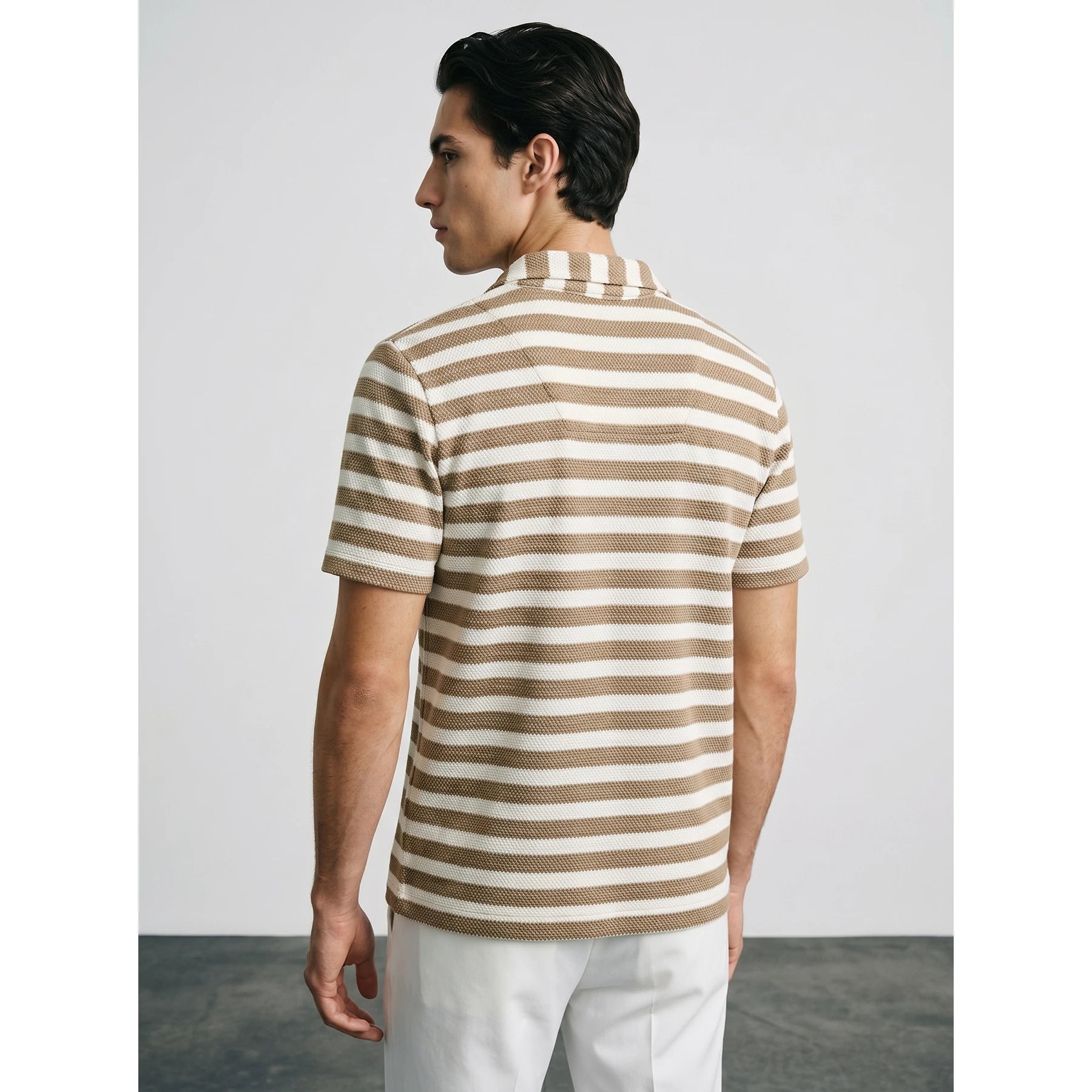Beige Stripes Cuban Shirt | Montivo Pakistan
