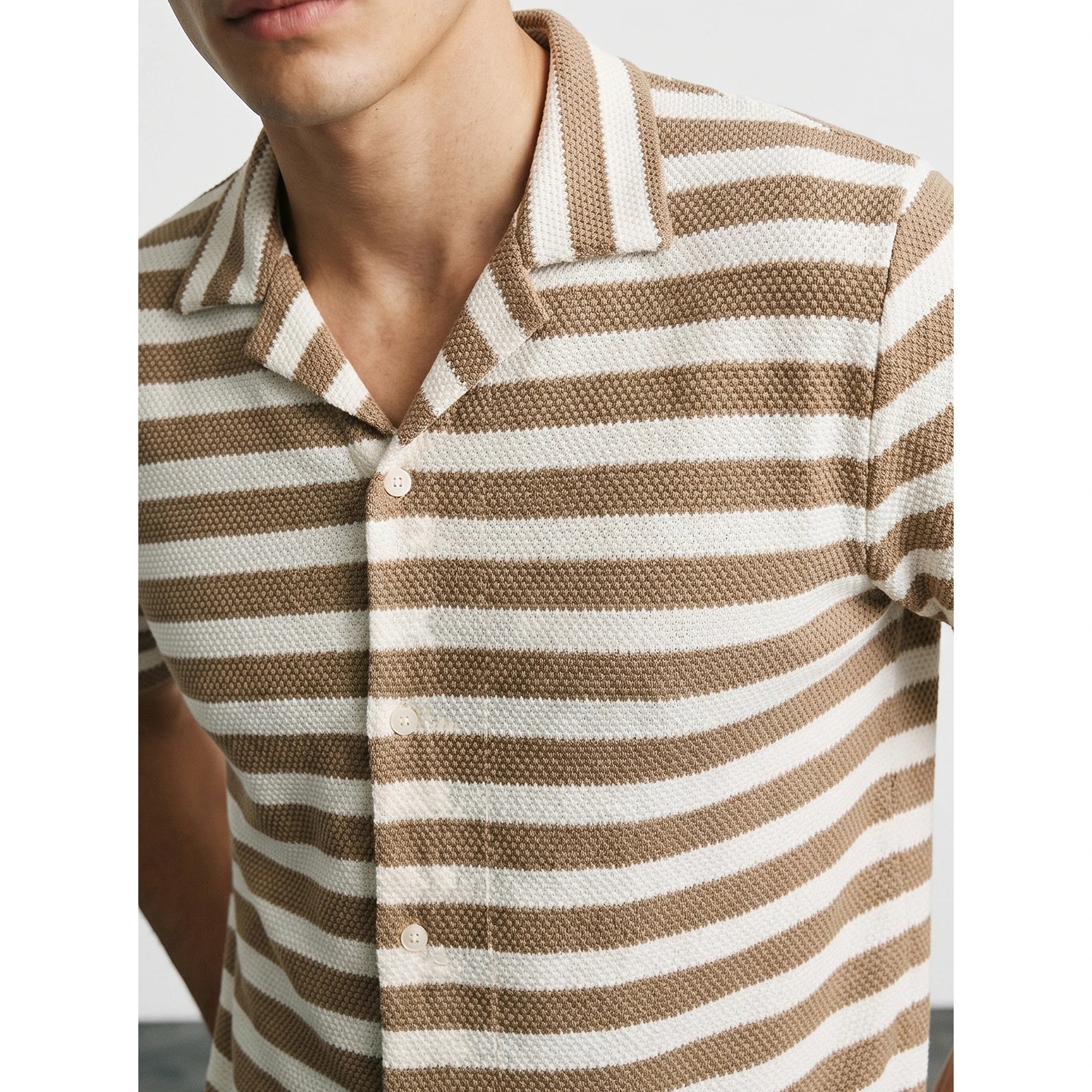 Beige Stripes Cuban Shirt | Montivo Pakistan