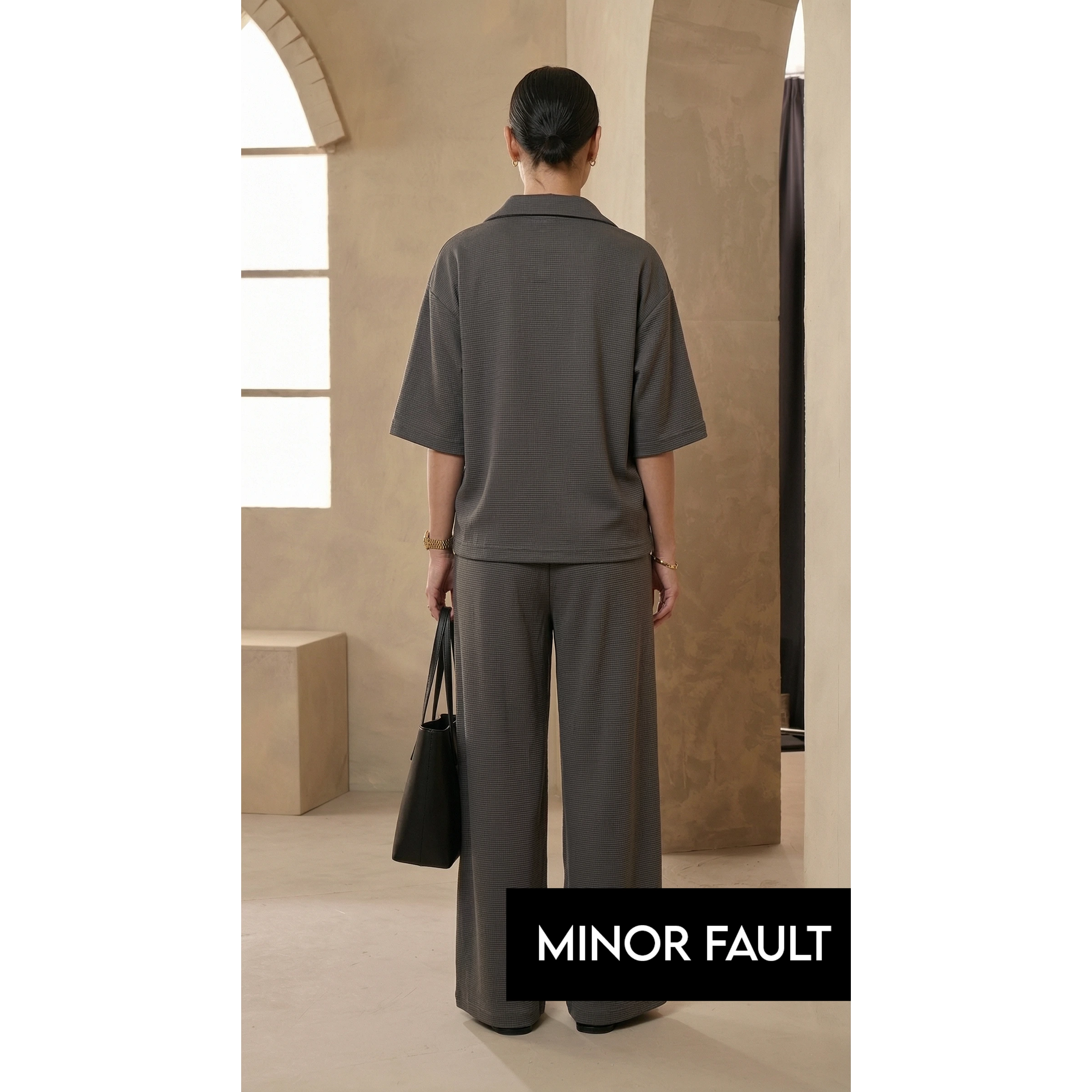 (Minor Fault) Steel Grey Waffle Cuban Collar Shirt | Montivo Pakistan