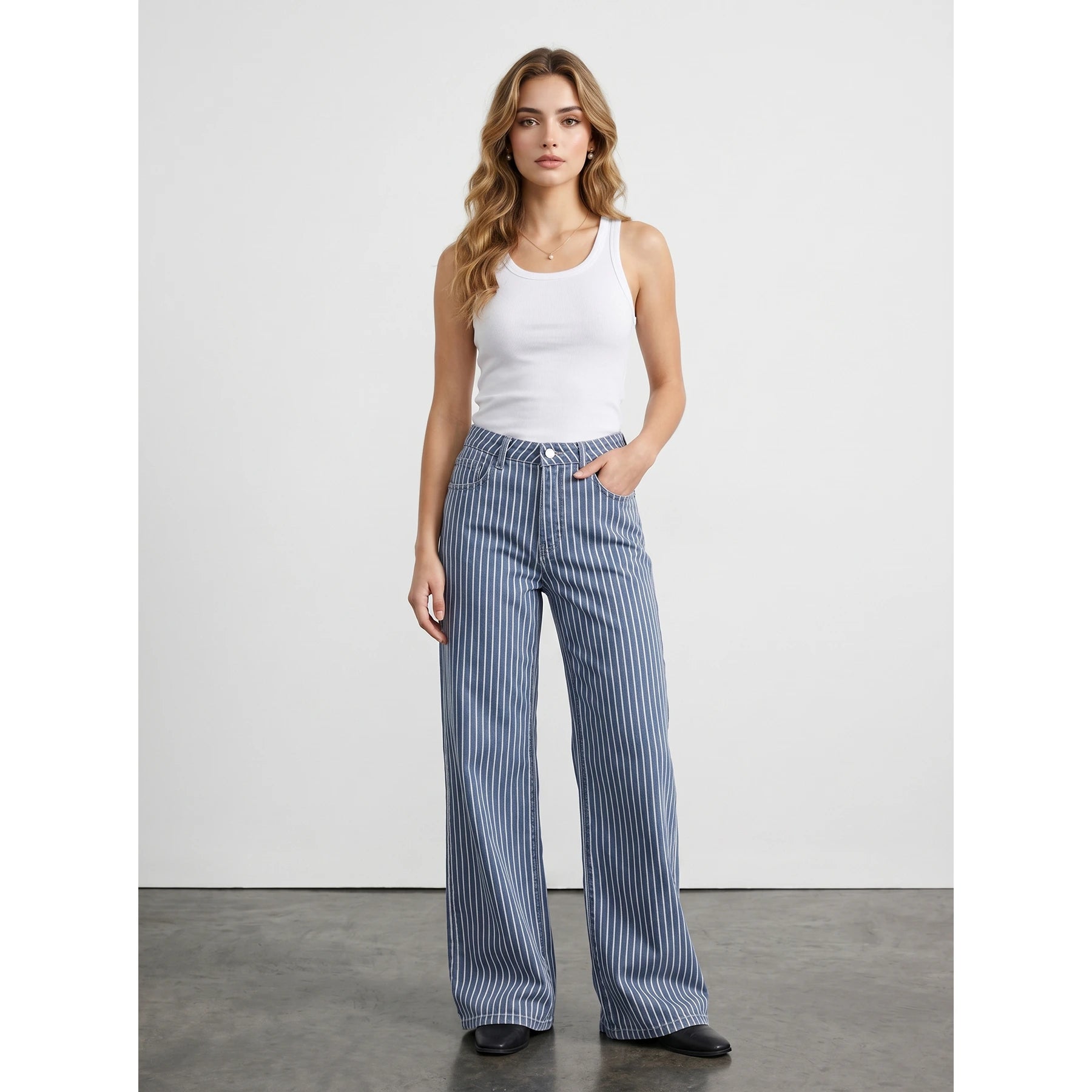 Blue Stripes Wide Leg Jeans | Montivo Pakistan