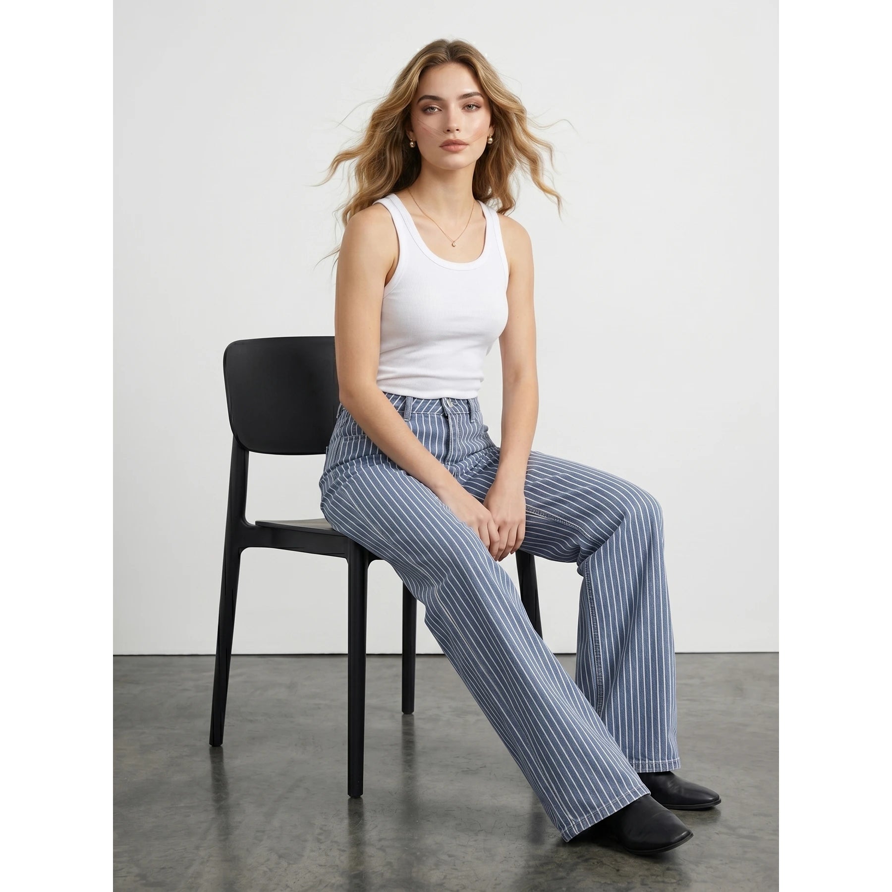 Blue Stripes Wide Leg Jeans | Montivo Pakistan