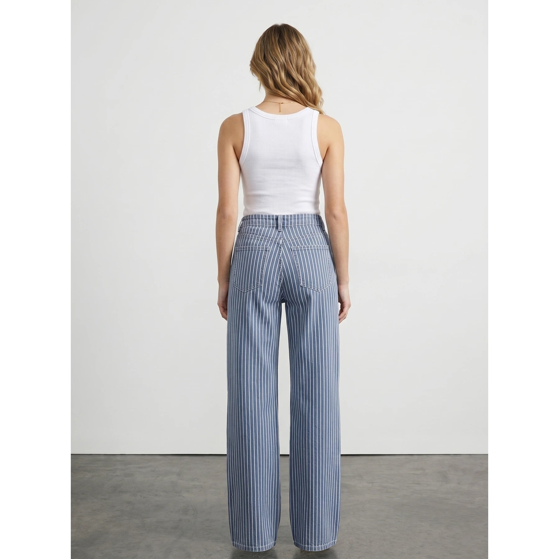 Blue Stripes Wide Leg Jeans | Montivo Pakistan