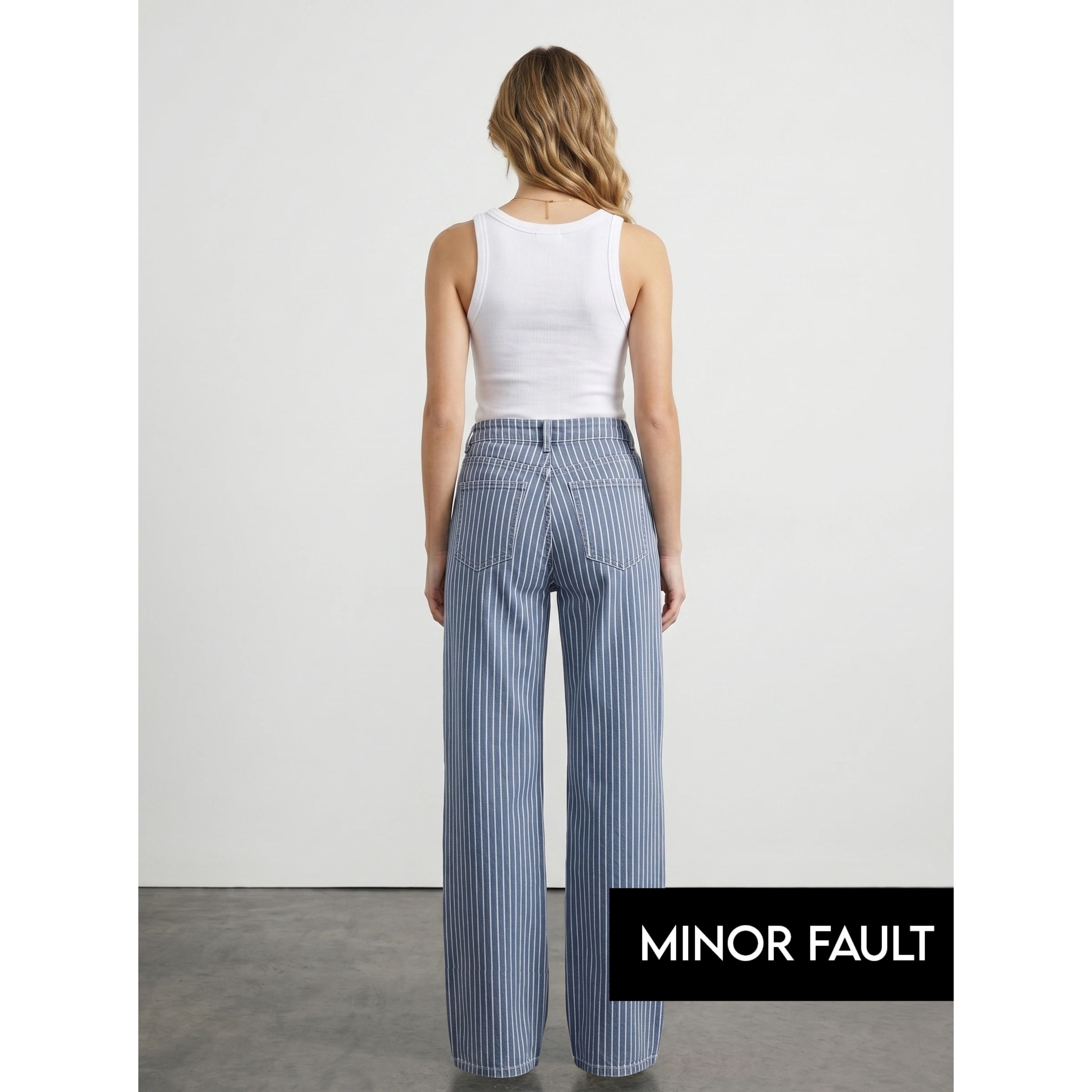 (Minor Fault) Blue Stripes Wide Leg Jeans | Montivo Pakistan