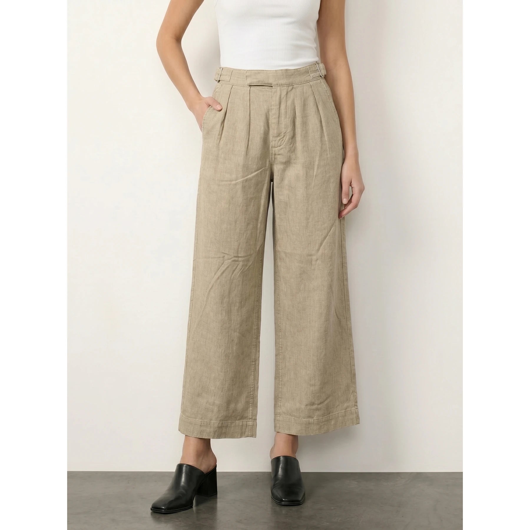 Beige Linen Wide Leg Jeans | Montivo Pakistan