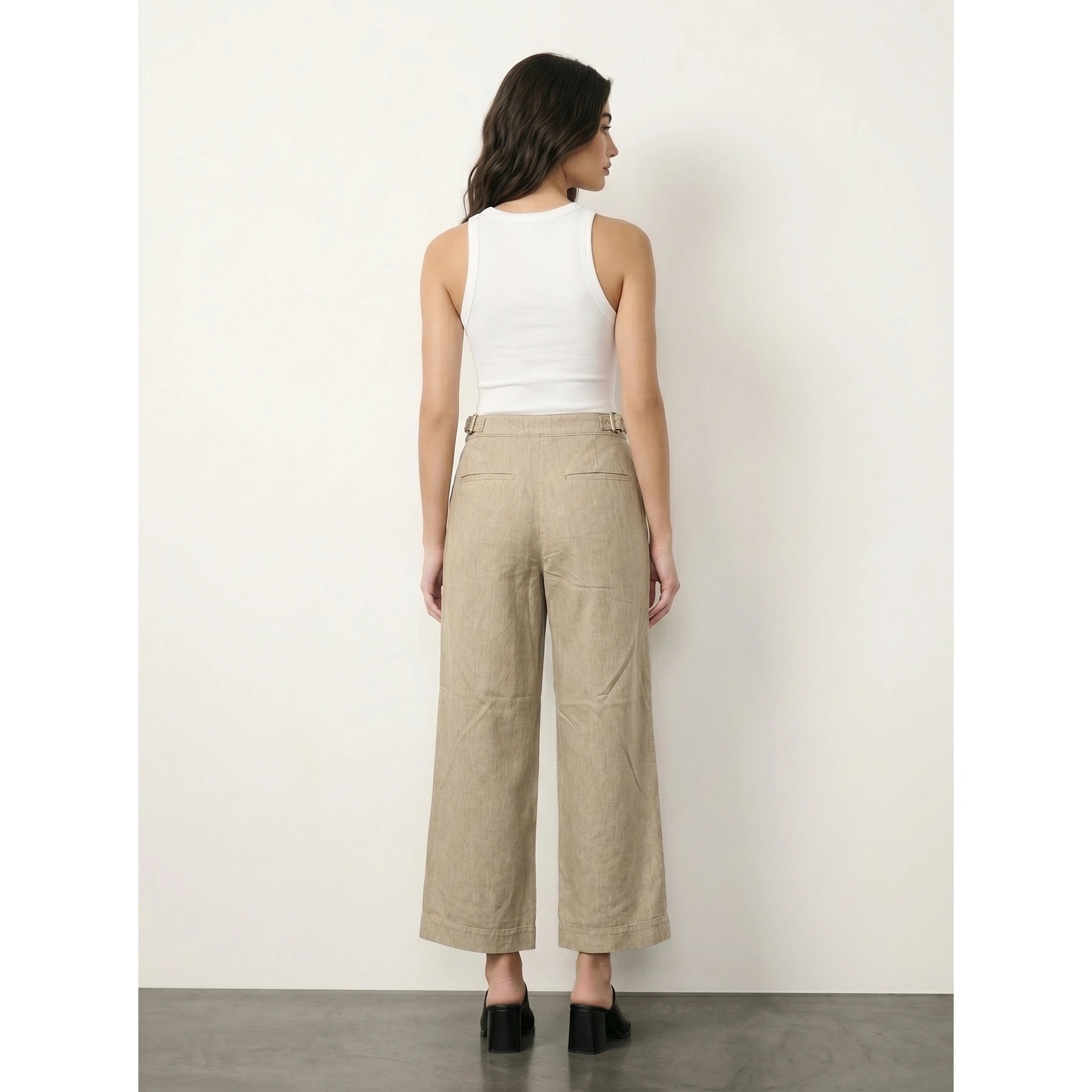 Beige Linen Wide Leg Jeans | Montivo Pakistan