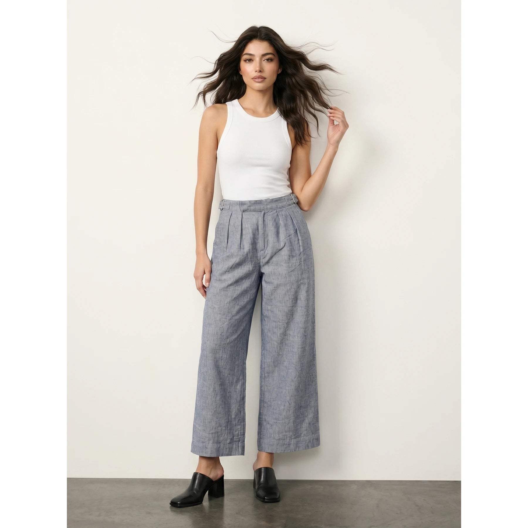 Grey Linen Wide Leg Jeans | Montivo Pakistan