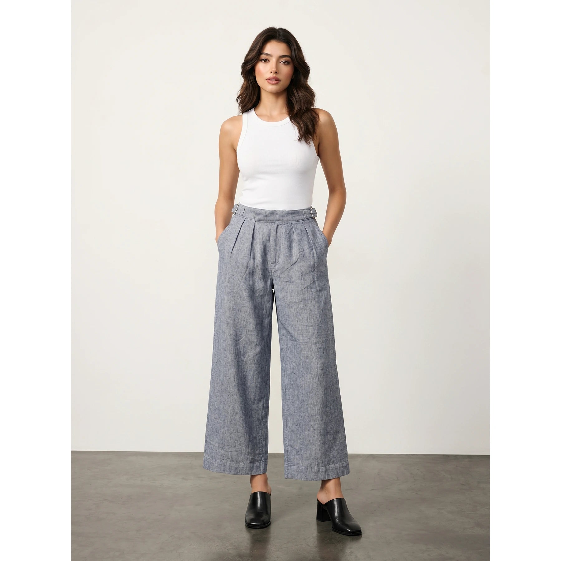 Grey Linen Wide Leg Jeans | Montivo Pakistan