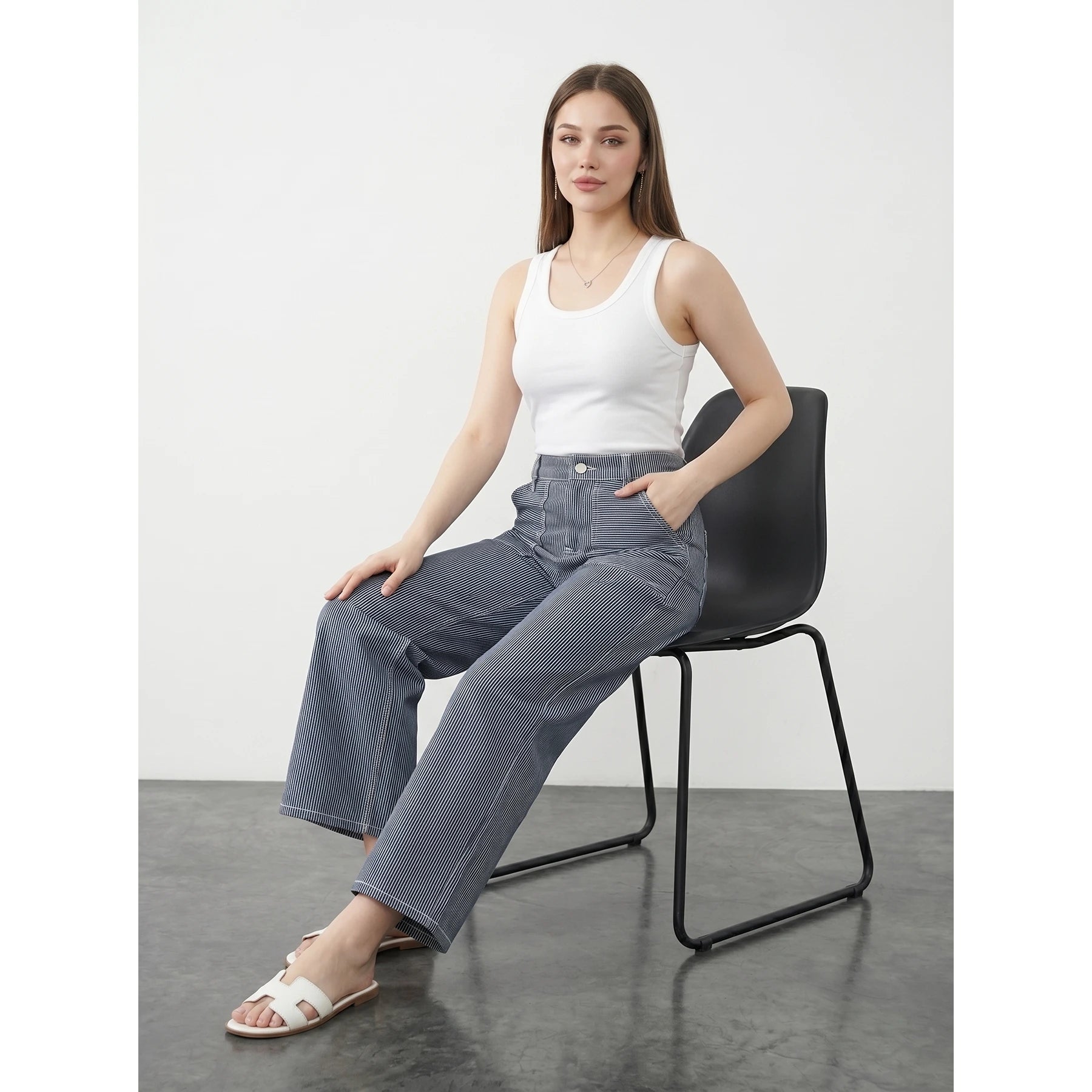 Blue Mini Stripes Cropped Wide Leg Jeans | Montivo Pakistan