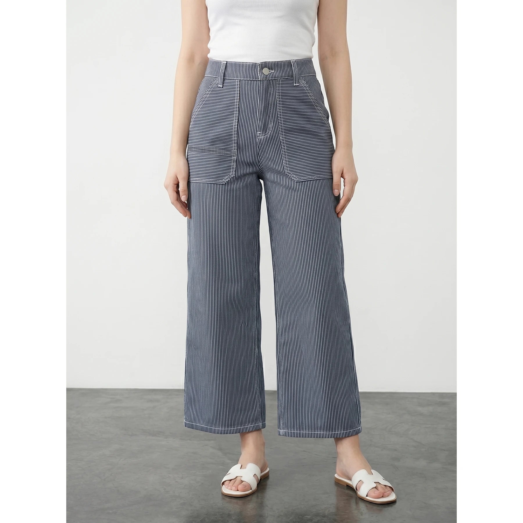 Blue Mini Stripes Cropped Wide Leg Jeans | Montivo Pakistan