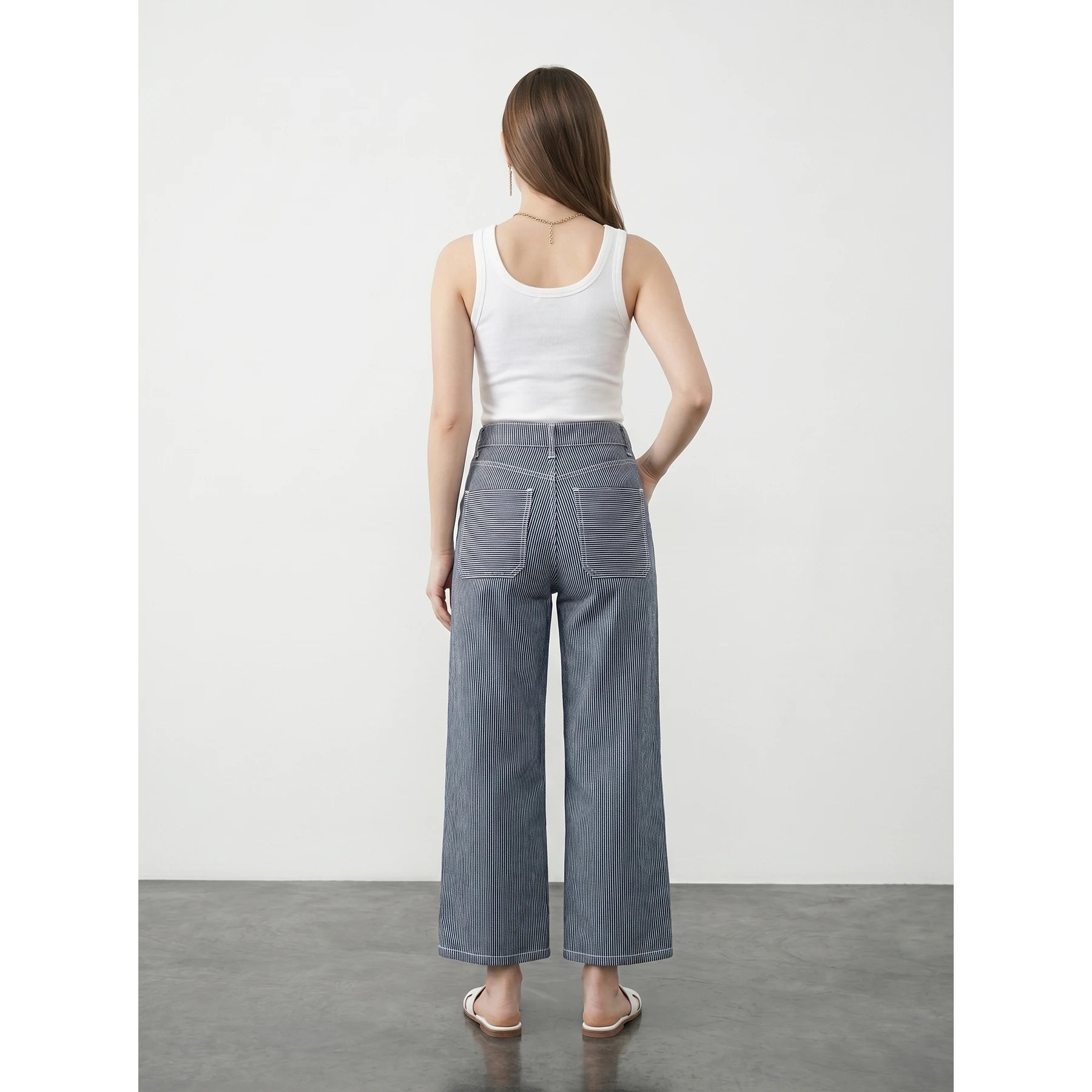 Blue Mini Stripes Cropped Wide Leg Jeans | Montivo Pakistan