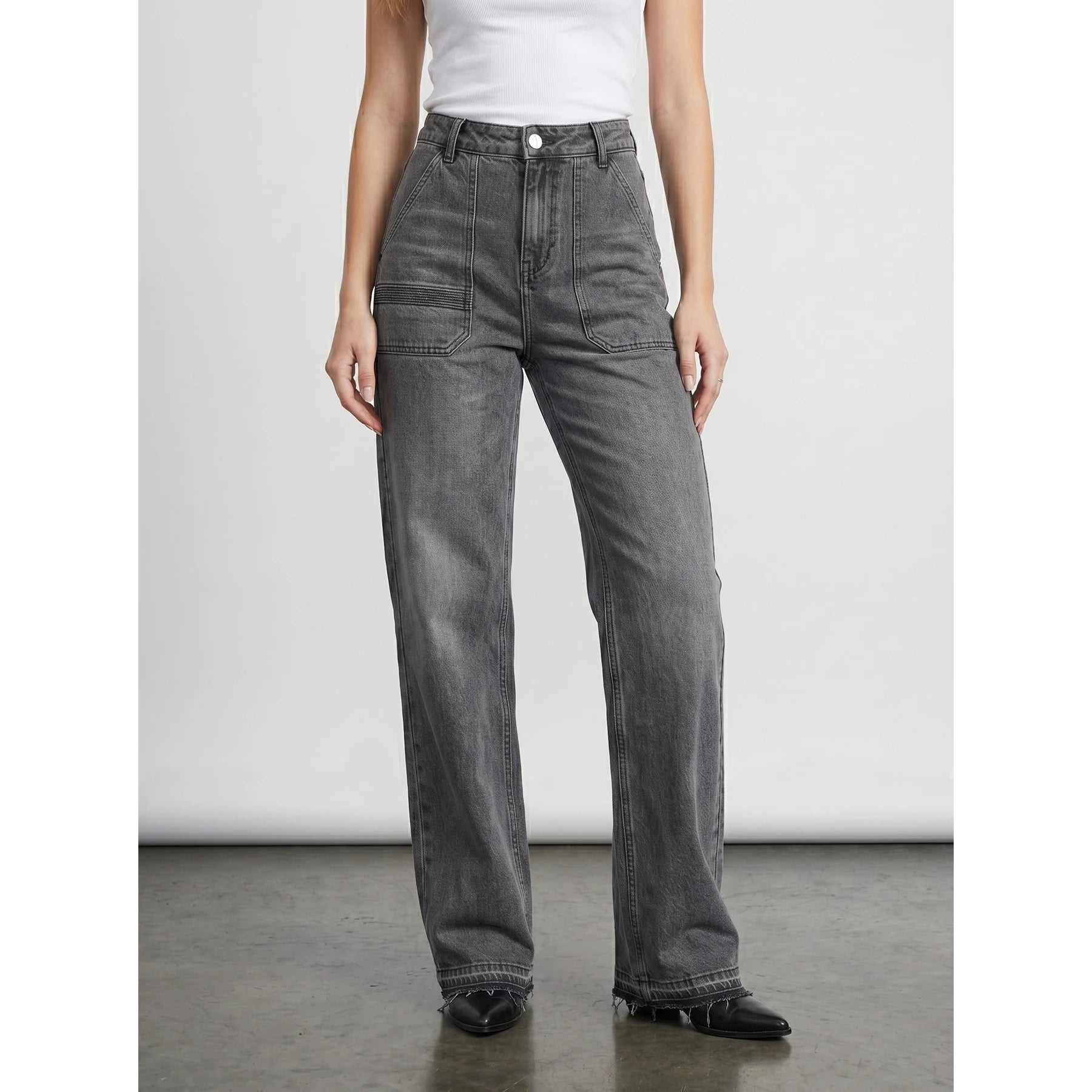Light Grey Straight Leg Frayed Hem Jeans | Montivo Pakistan