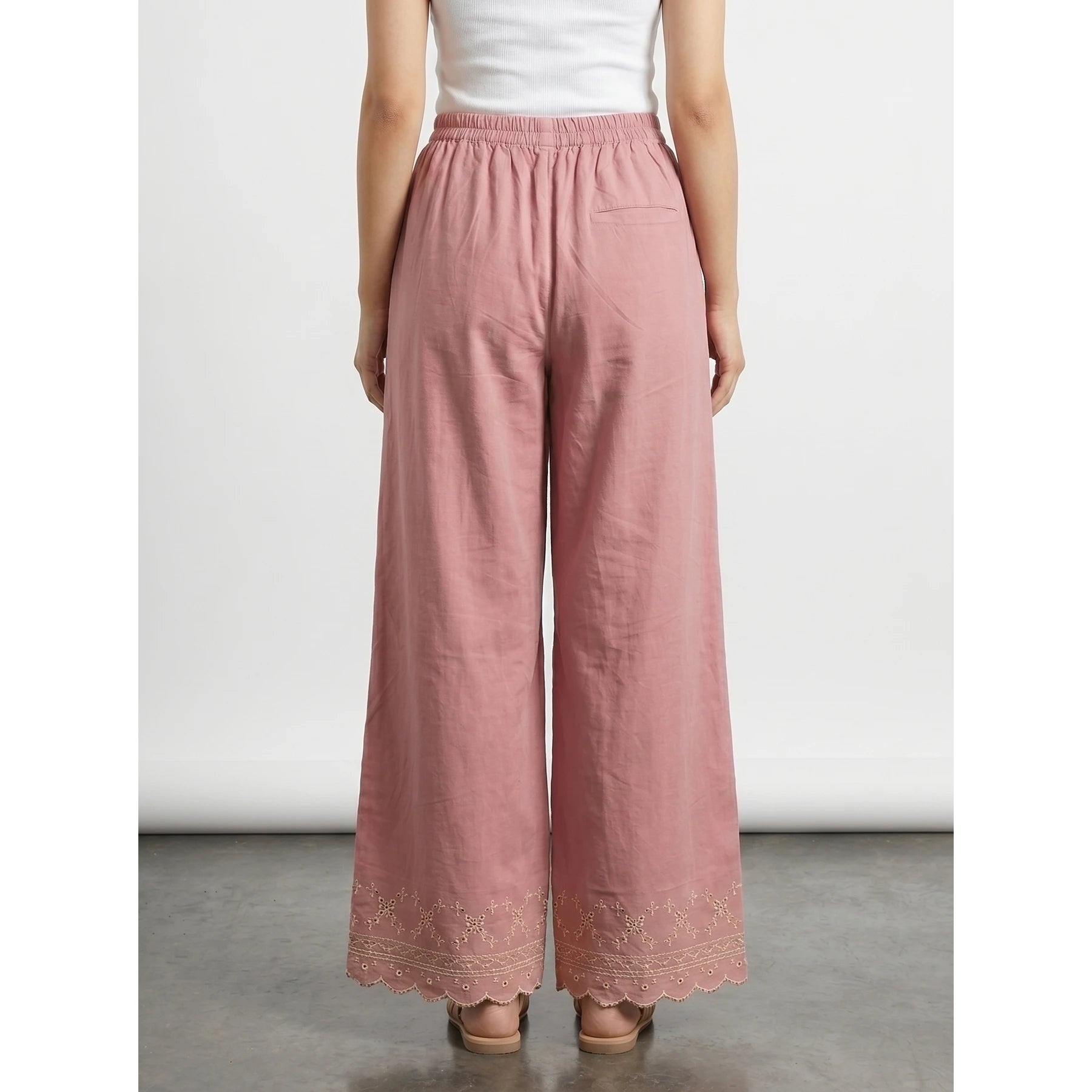 Pink Wide Leg Floral Trousers | Montivo Pakistan