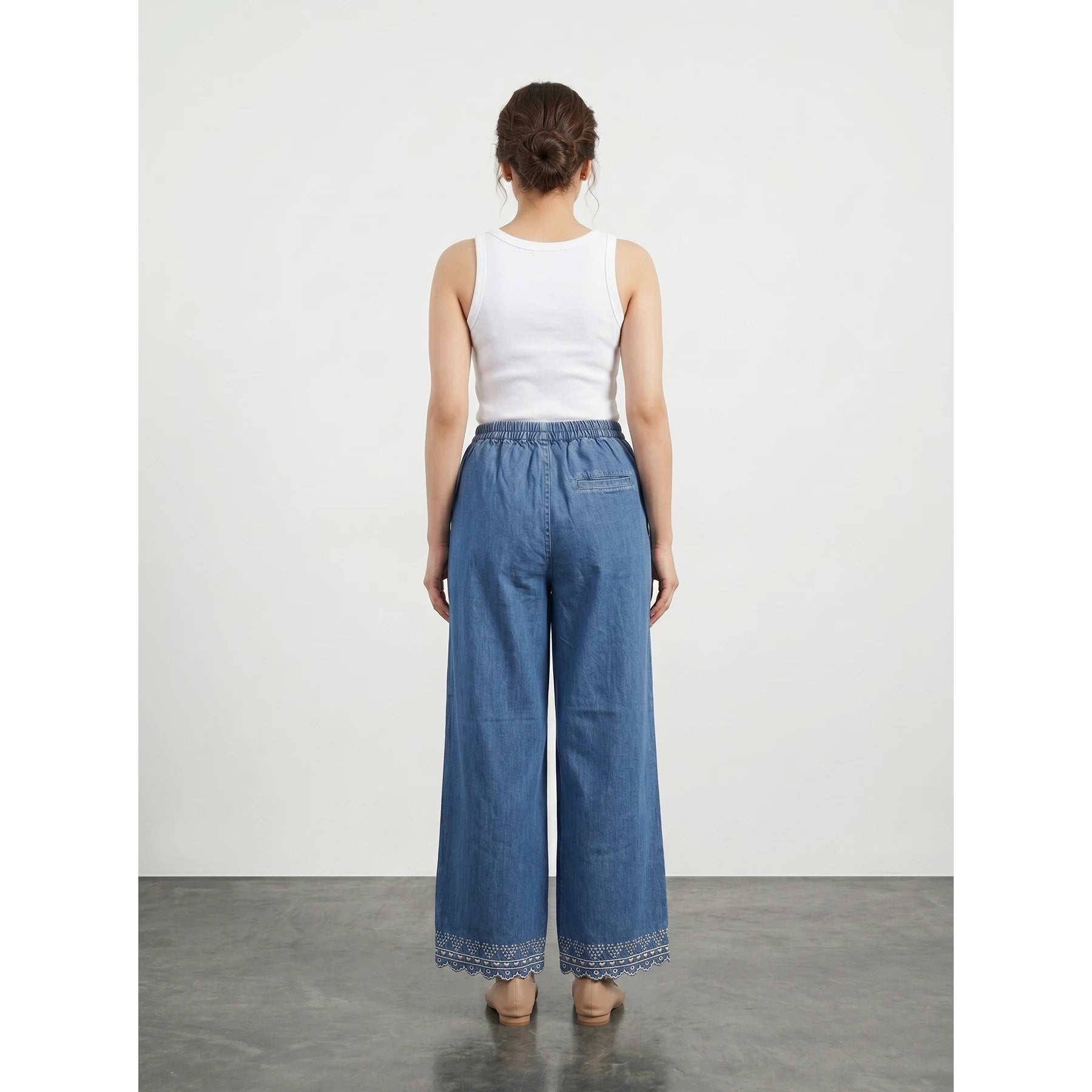 Blue Floral Wide Leg Trousers | Montivo Pakistan