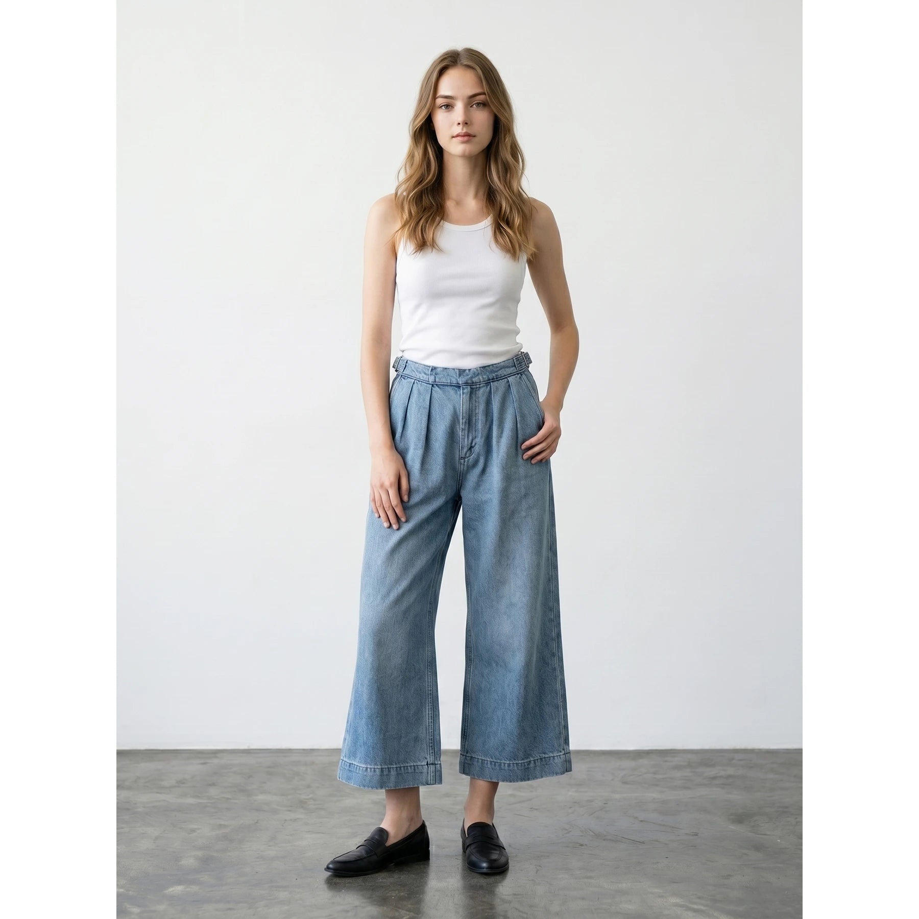 Vintage Blue Pleated Wide Leg Jeans | Montivo Pakistan