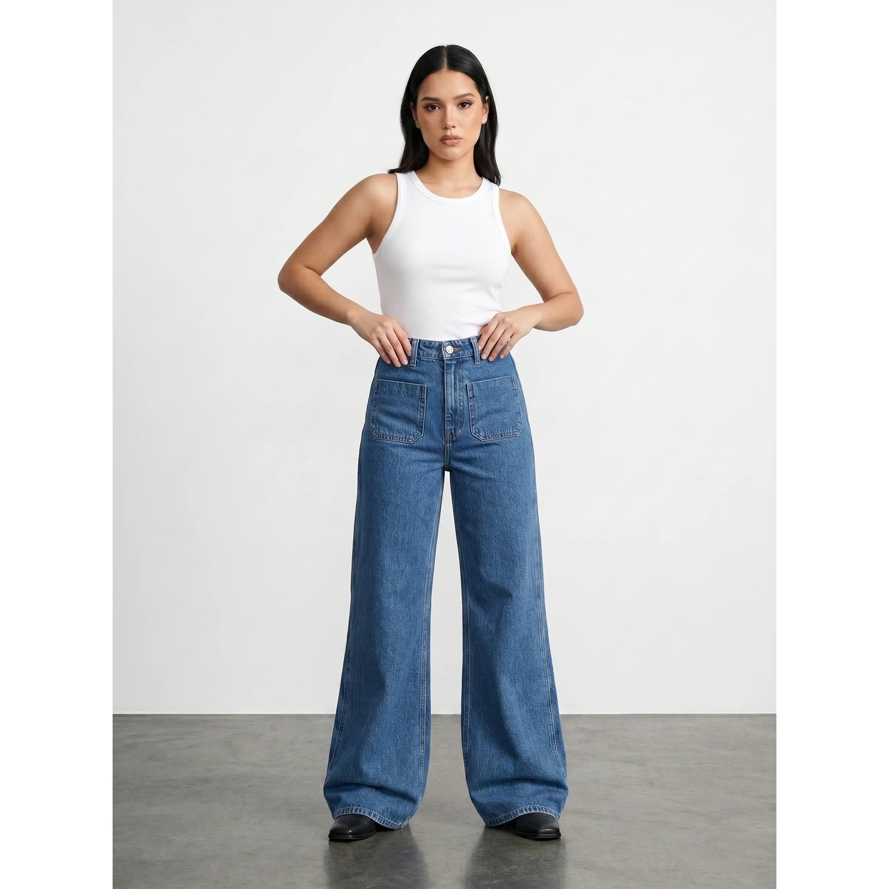 Mid Blue Wide Leg Jeans | Montivo Pakistan