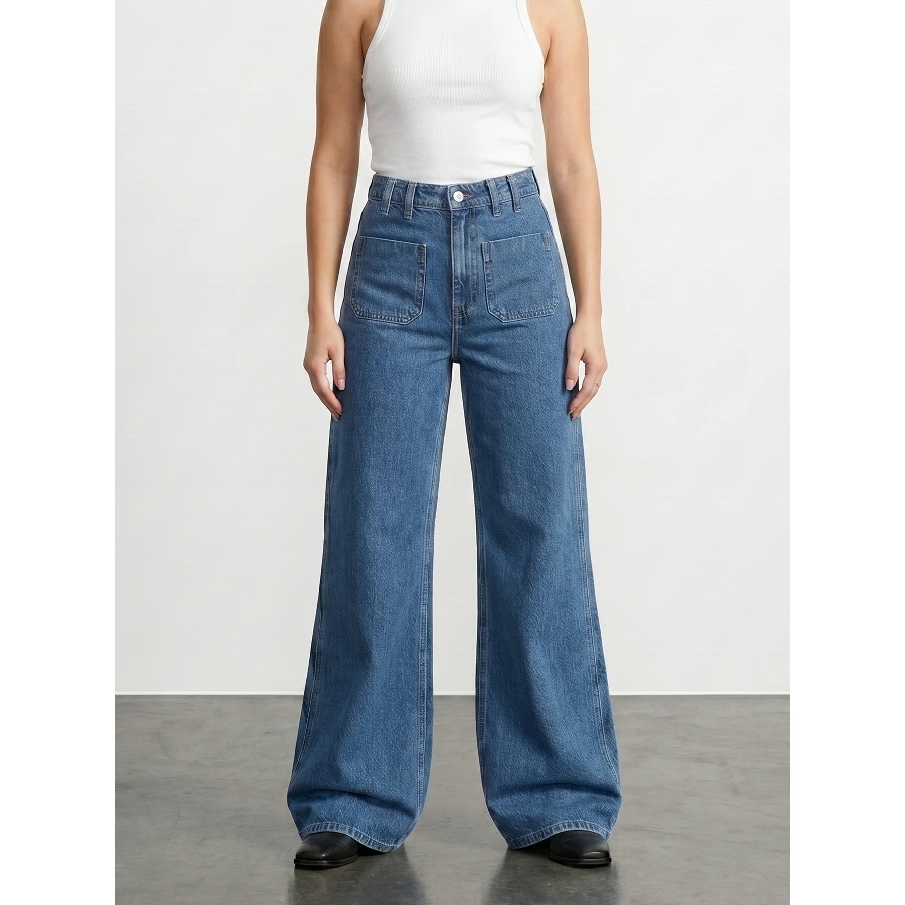 Mid Blue Wide Leg Jeans | Montivo Pakistan