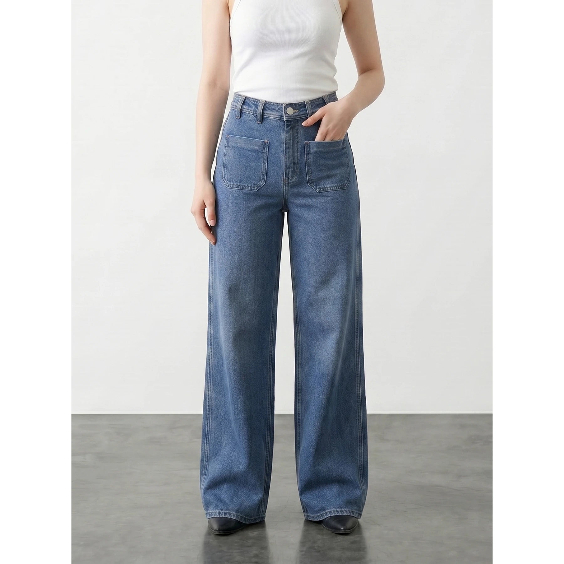 Blue Front Pocket Wide Leg Jeans | Montivo Pakistan