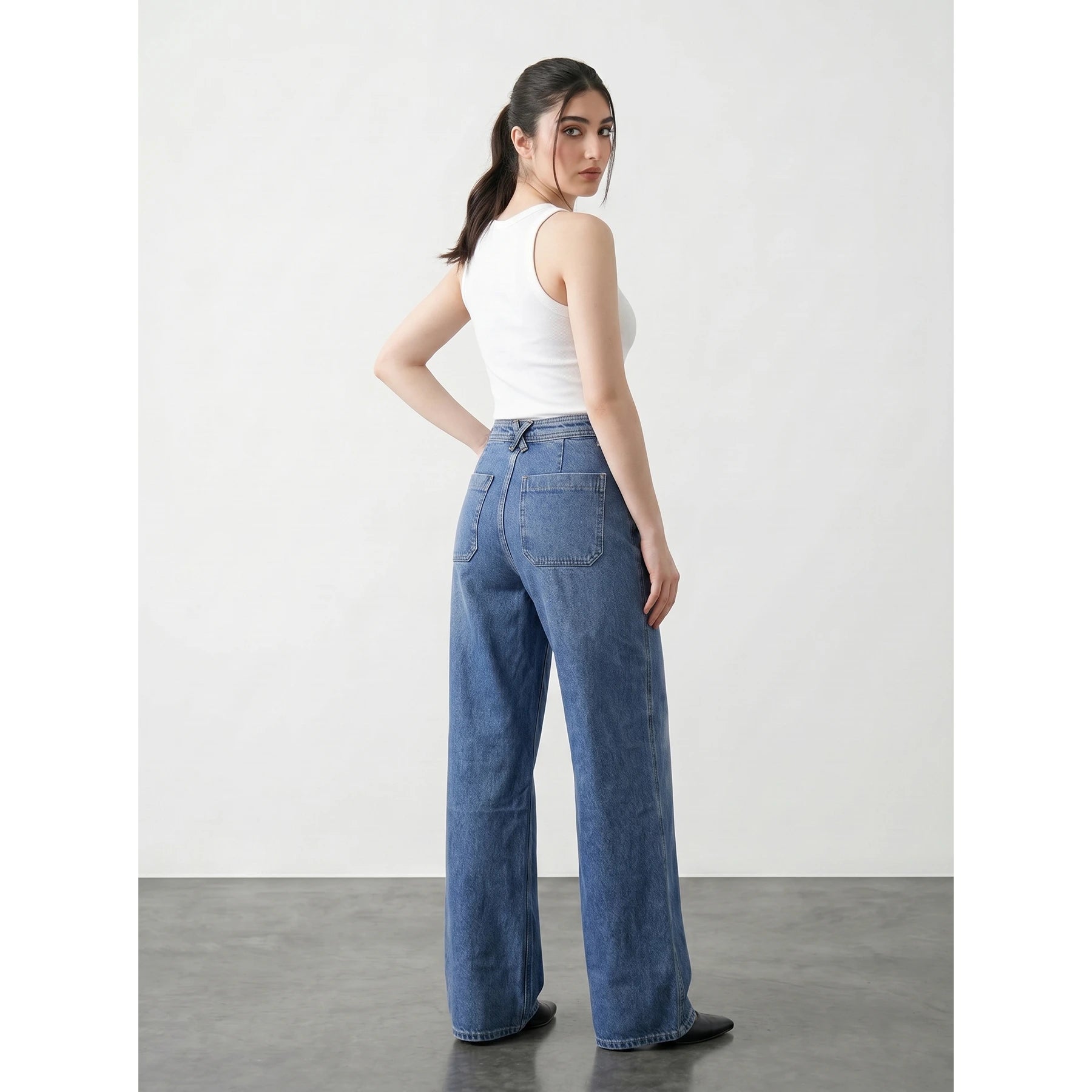 Blue Front Pocket Wide Leg Jeans | Montivo Pakistan