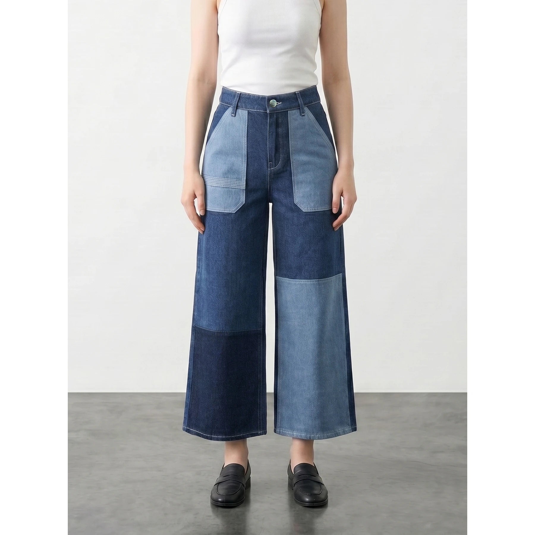 Blue Cropped Panel Wide Leg Jeans | Montivo Pakistan