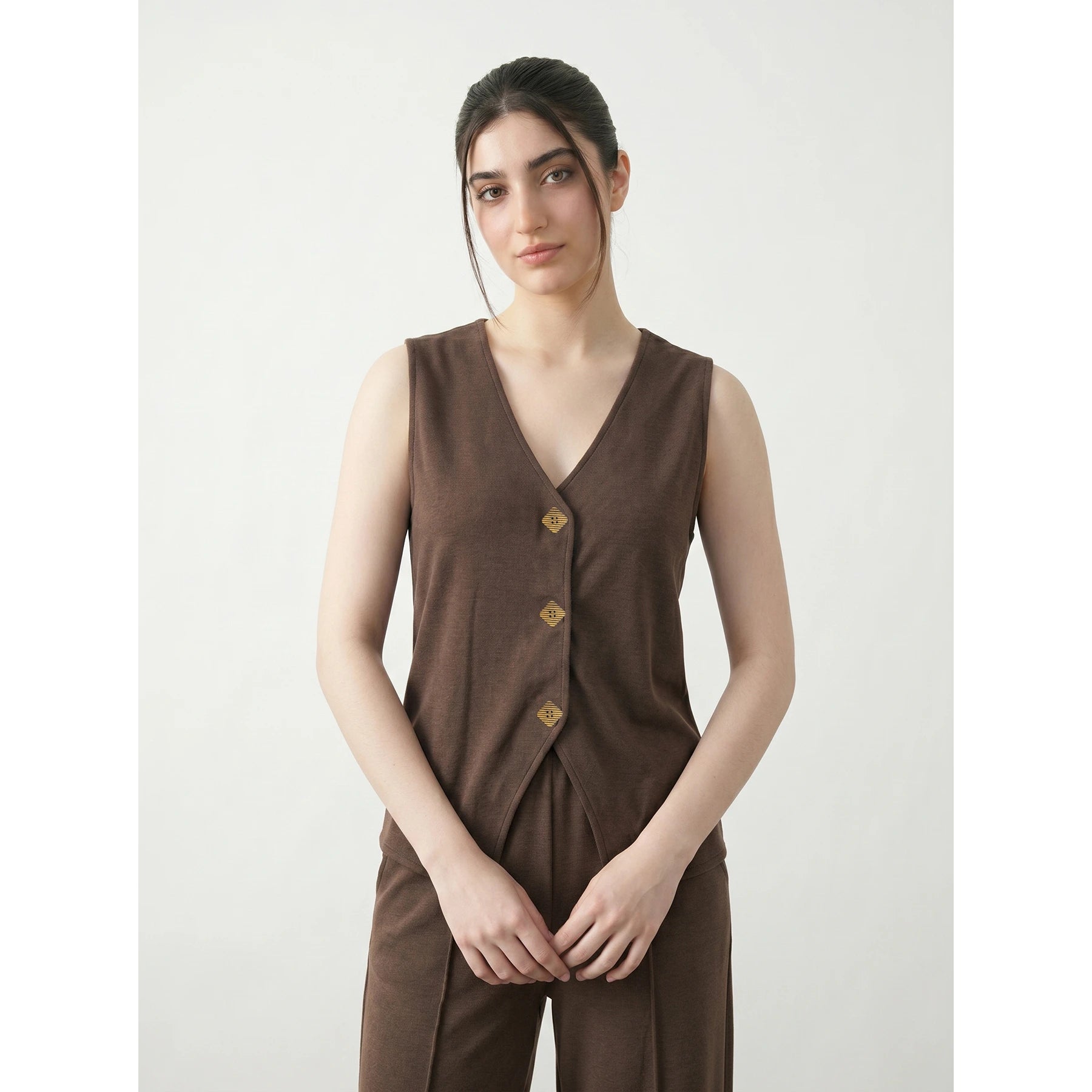 Brown V Neck Vest Top | Montivo Pakistan