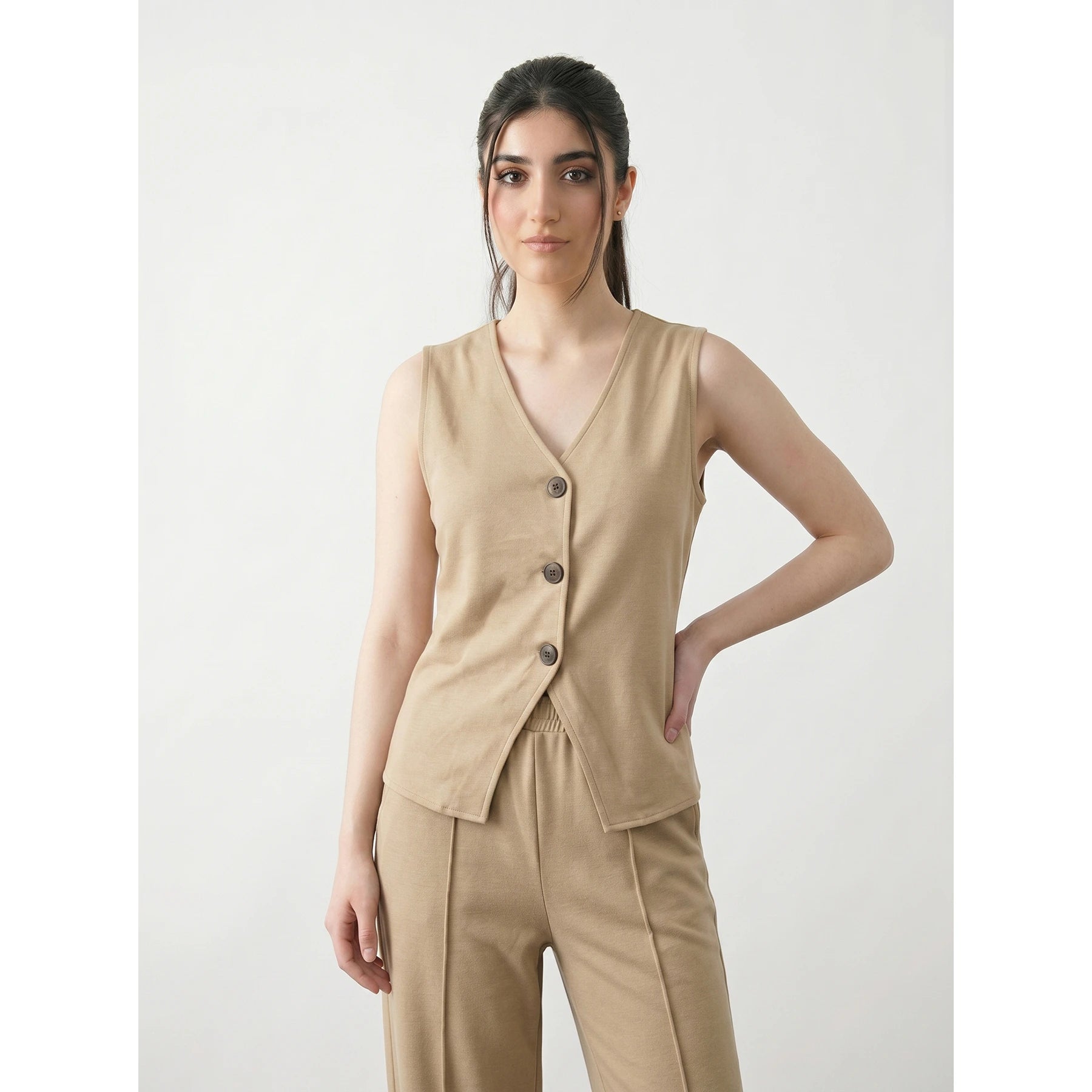 Wheat V Neck Vest Top | Montivo Pakistan