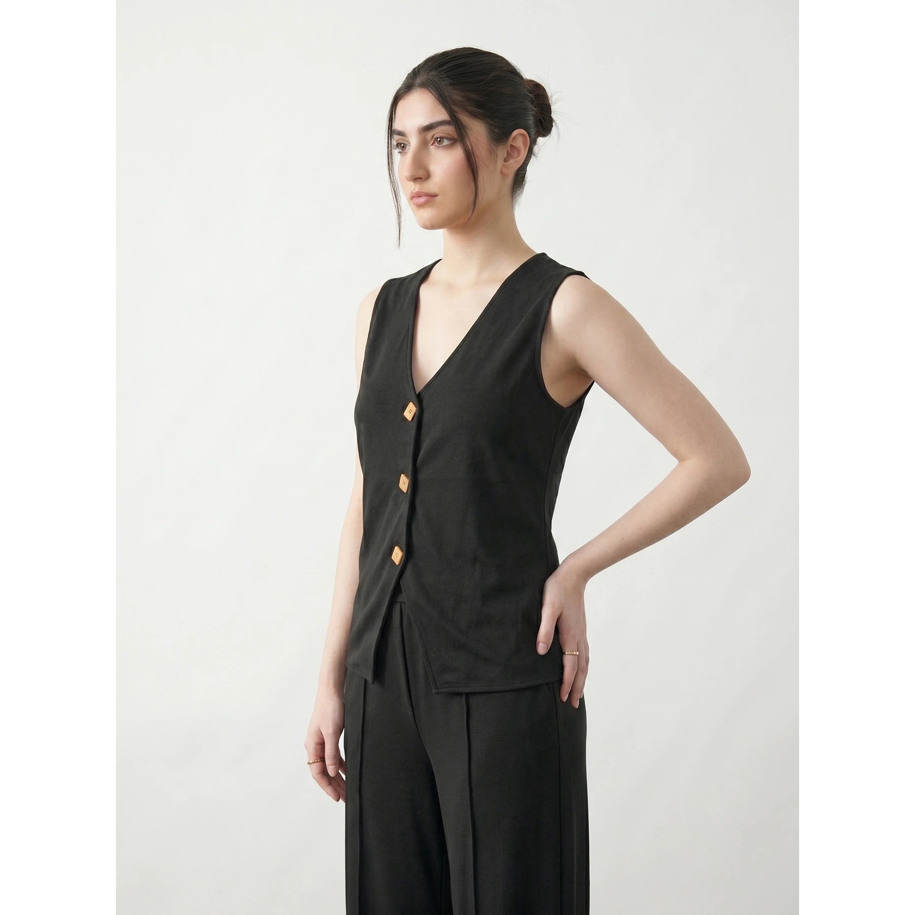 Black V Neck Vest Top | Montivo Pakistan