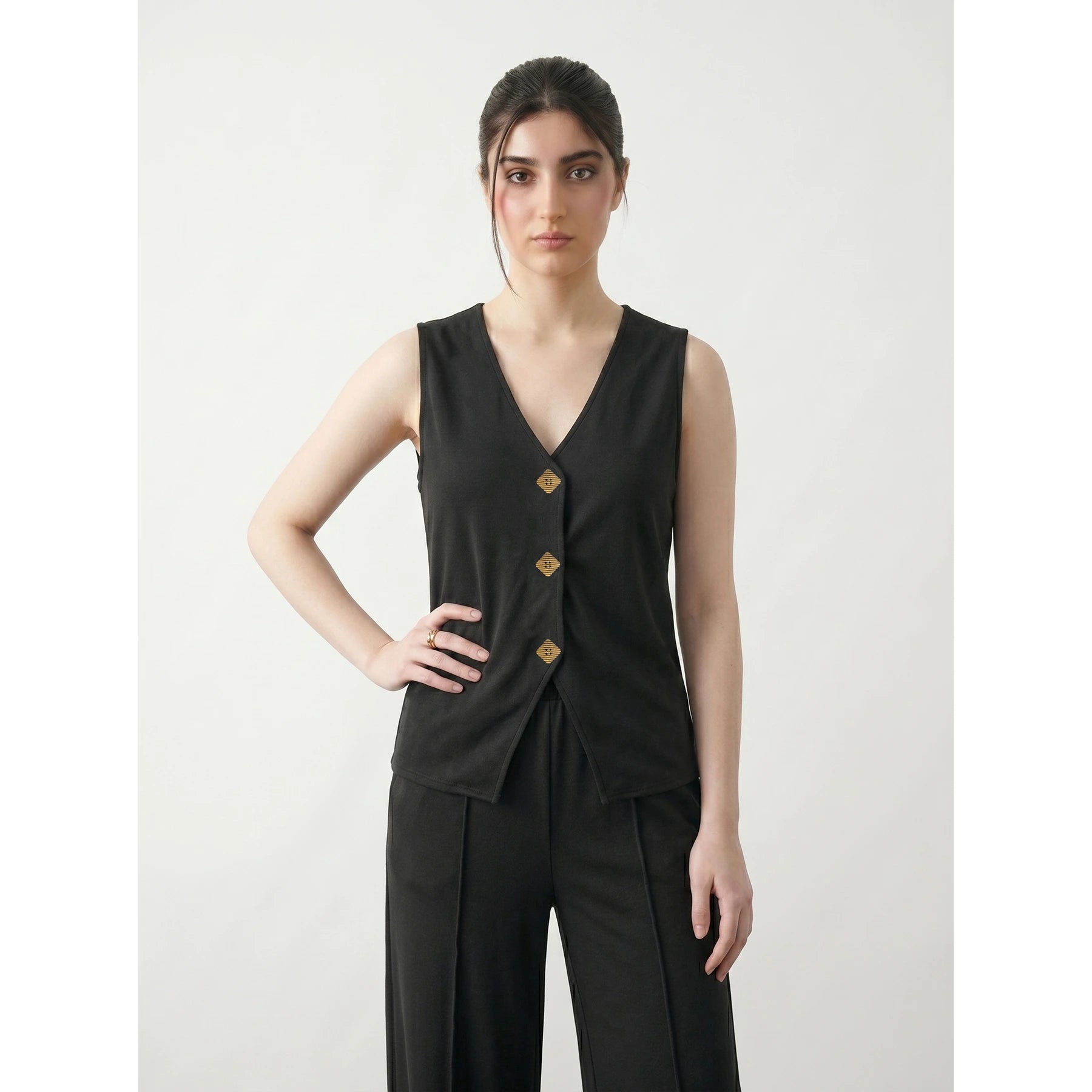 Black V Neck Vest Top | Montivo Pakistan