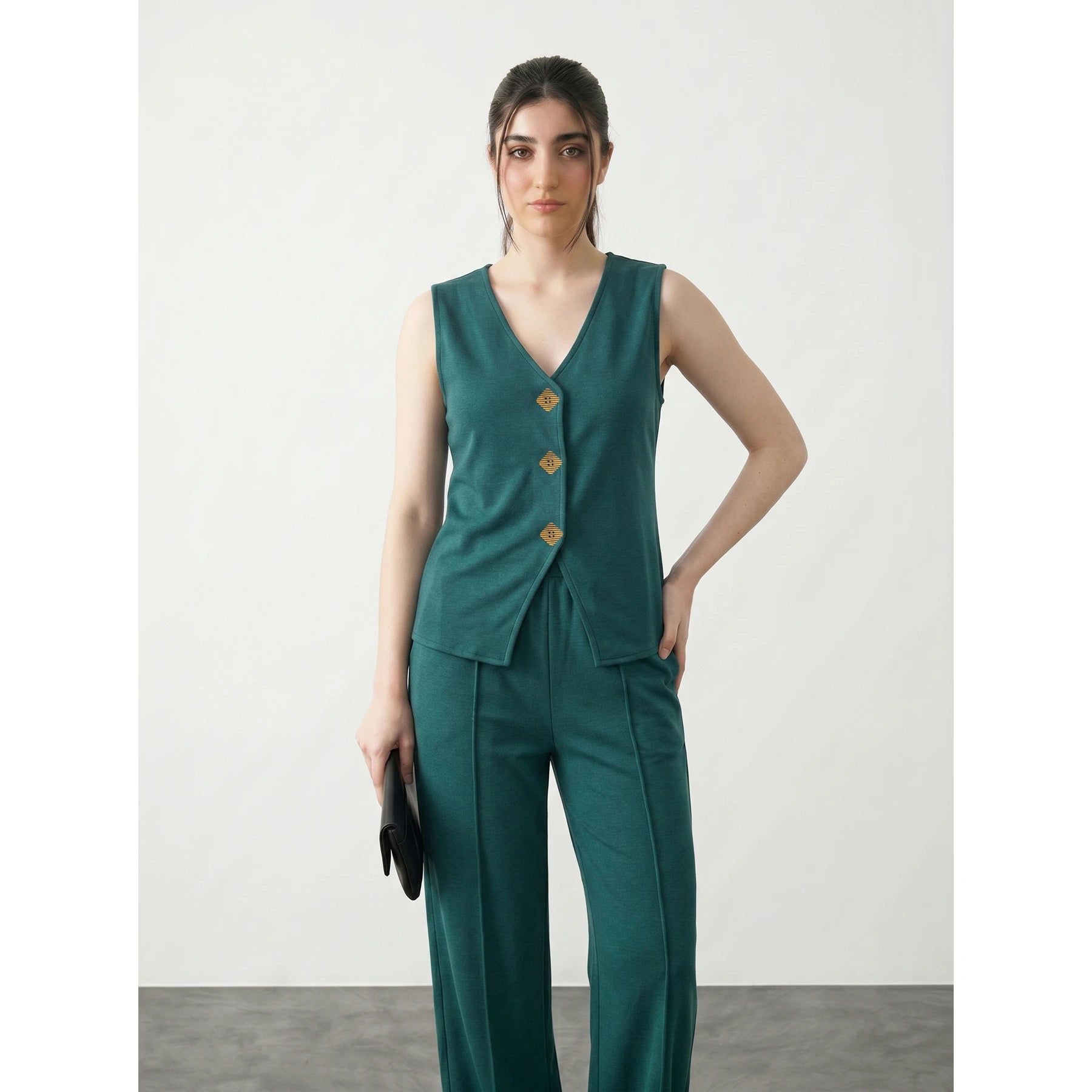 Teal V Neck Vest Top | Montivo Pakistan