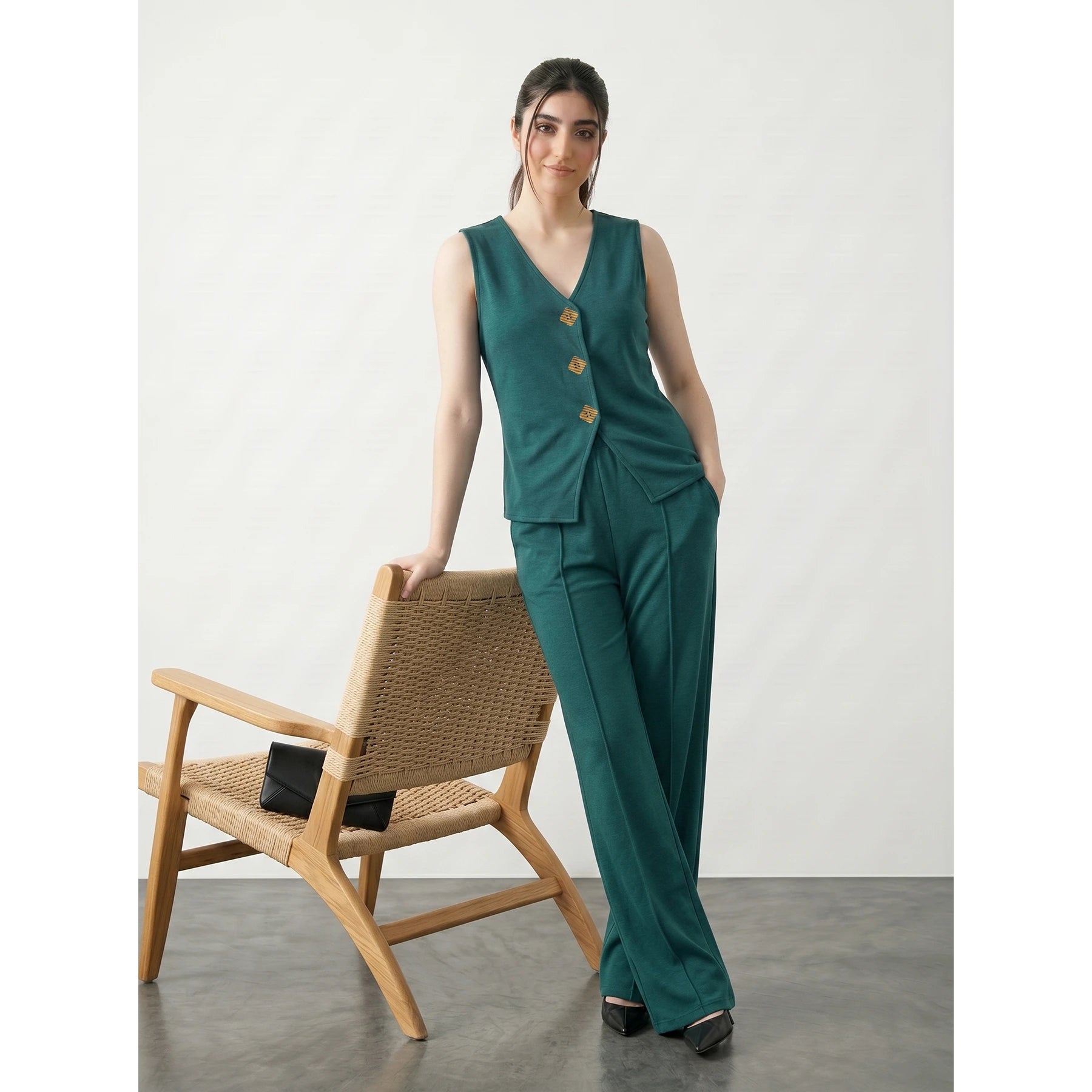 Teal V Neck Vest Top | Montivo Pakistan