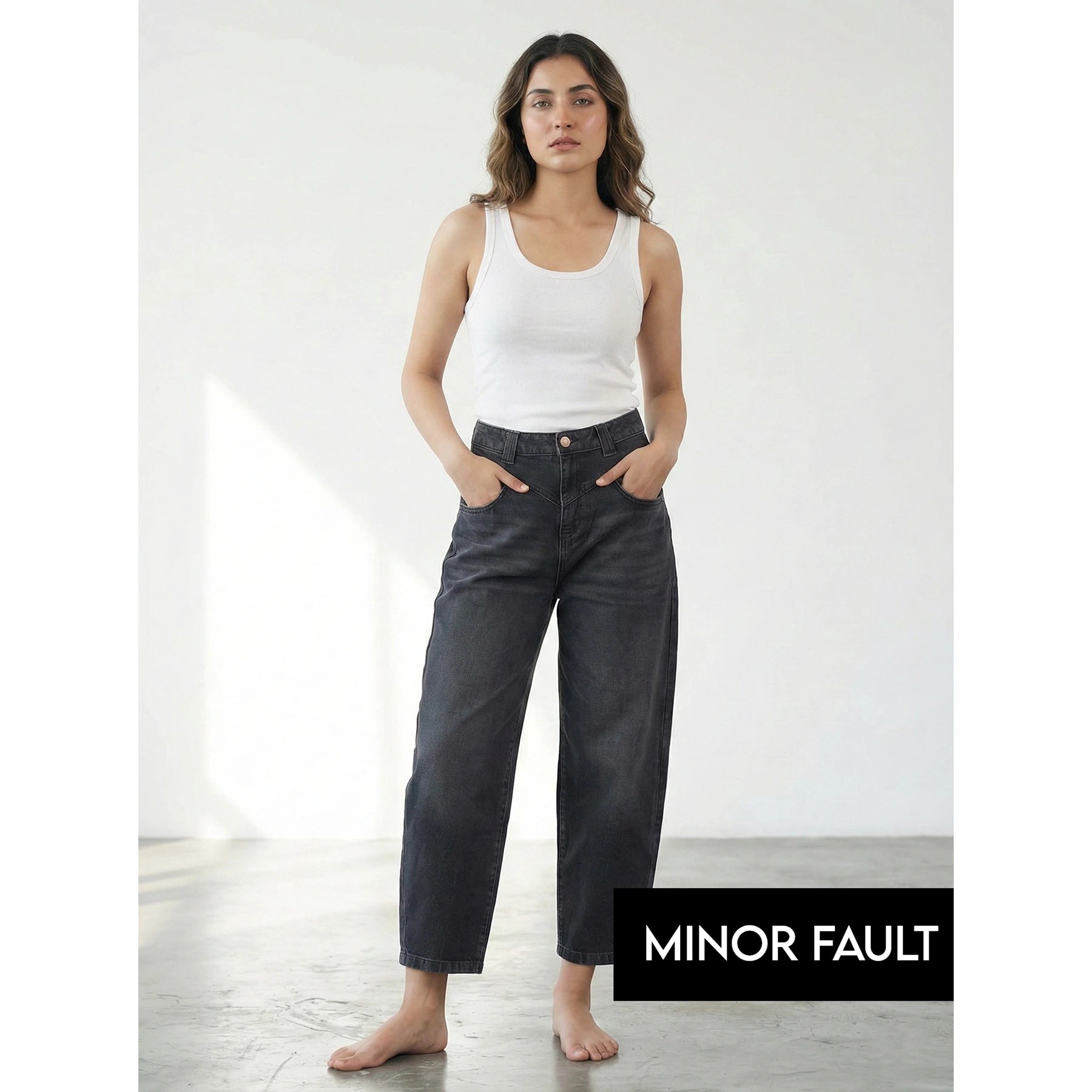 (Minor Fault) Charcoal Black Barrel Jeans | Montivo Pakistan