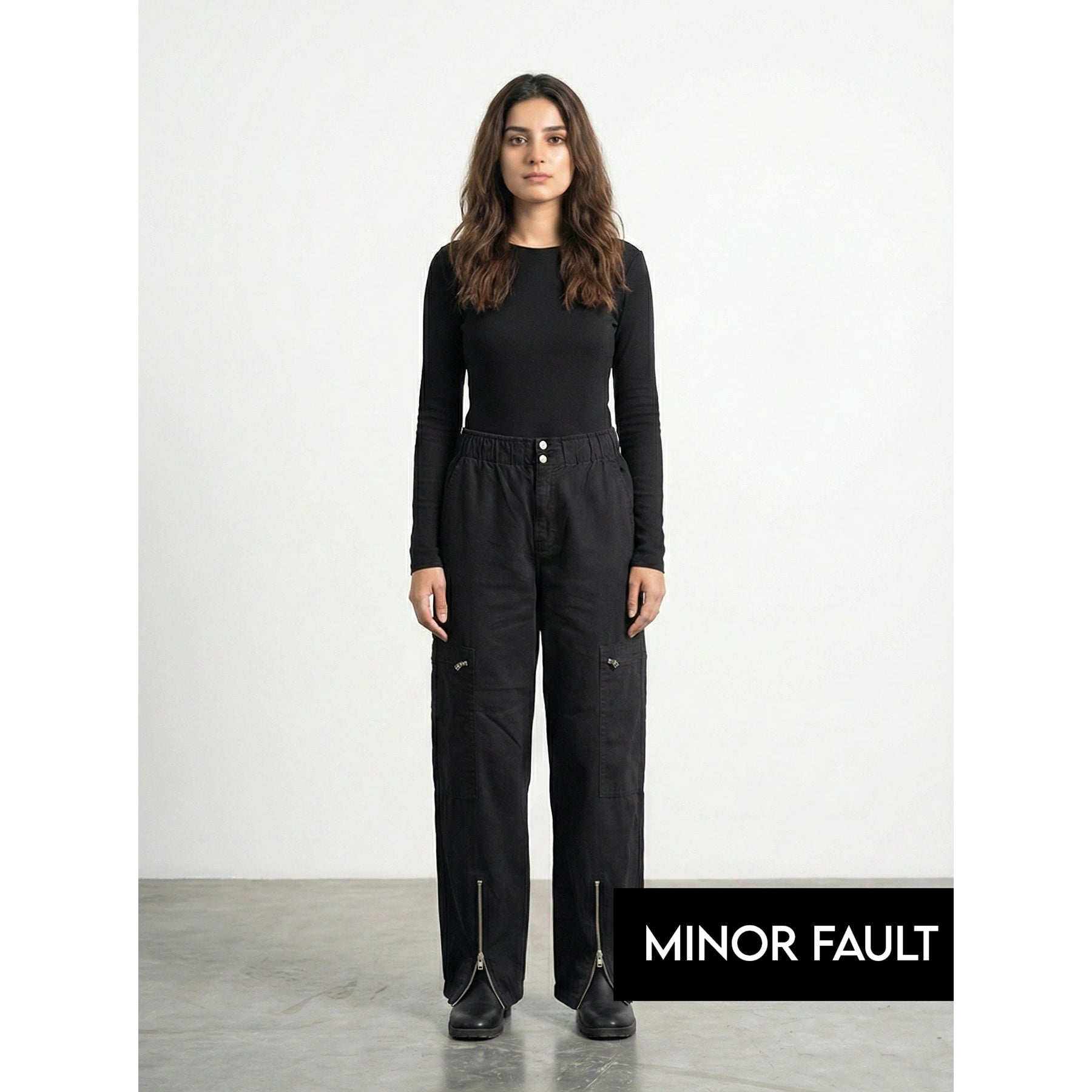 (Minor Fault) Black Barrel Denim Trousers | Montivo Pakistan
