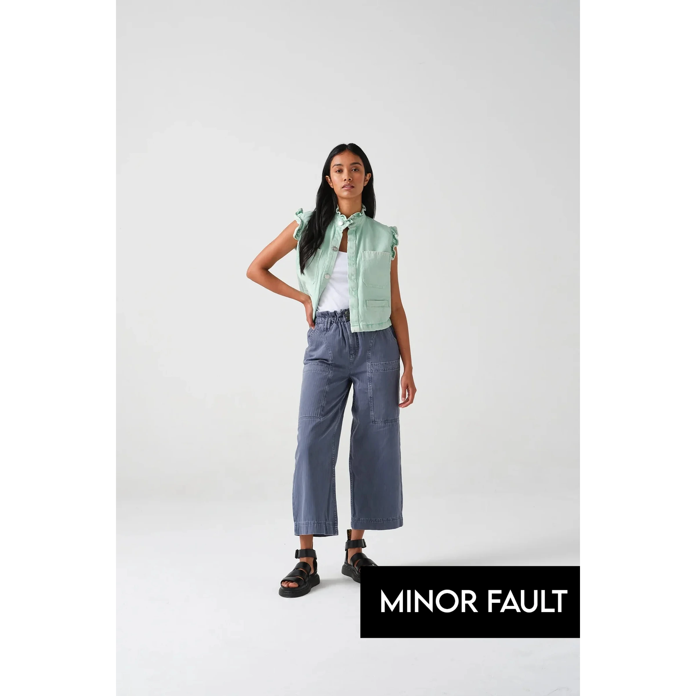 (Minor Fault) Wide Leg Paper Bag Culottes Jeans | Montivo Pakistan