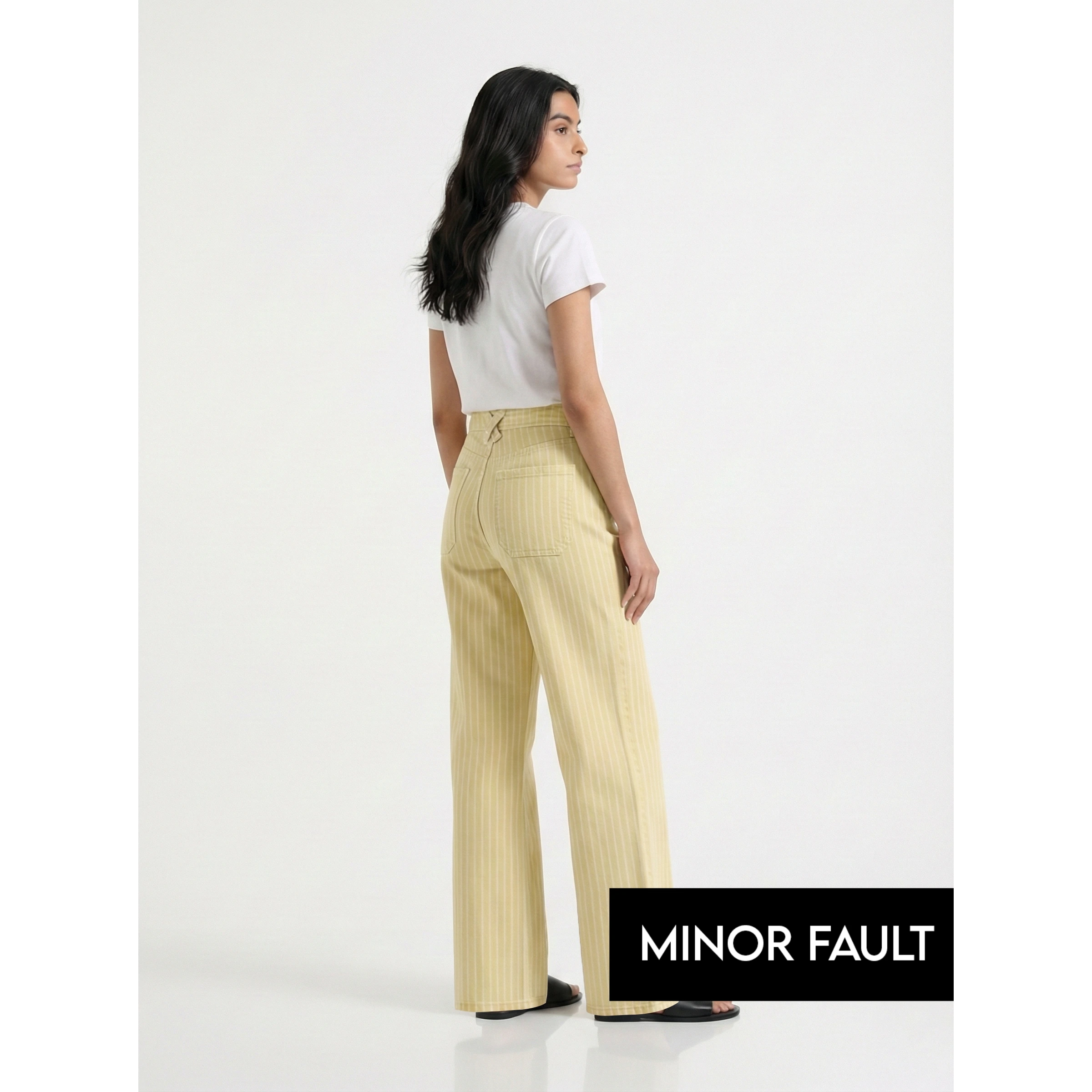 (Minor Fault) Yellow Wide Leg Stripes Jeans | Montivo Pakistan